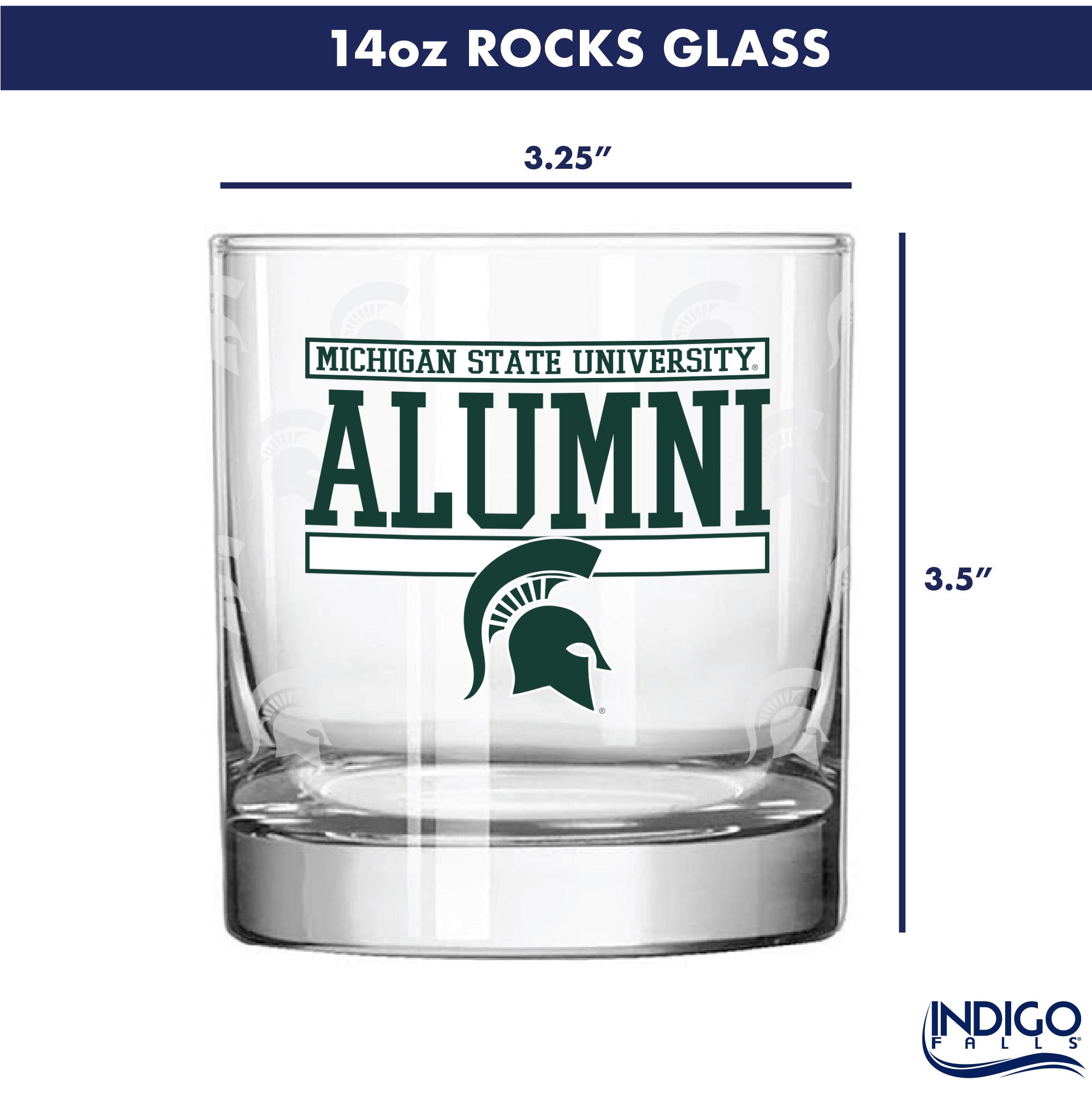 Set of 2 Michigan State Spartans 14oz Alumni Rocks Glasses
