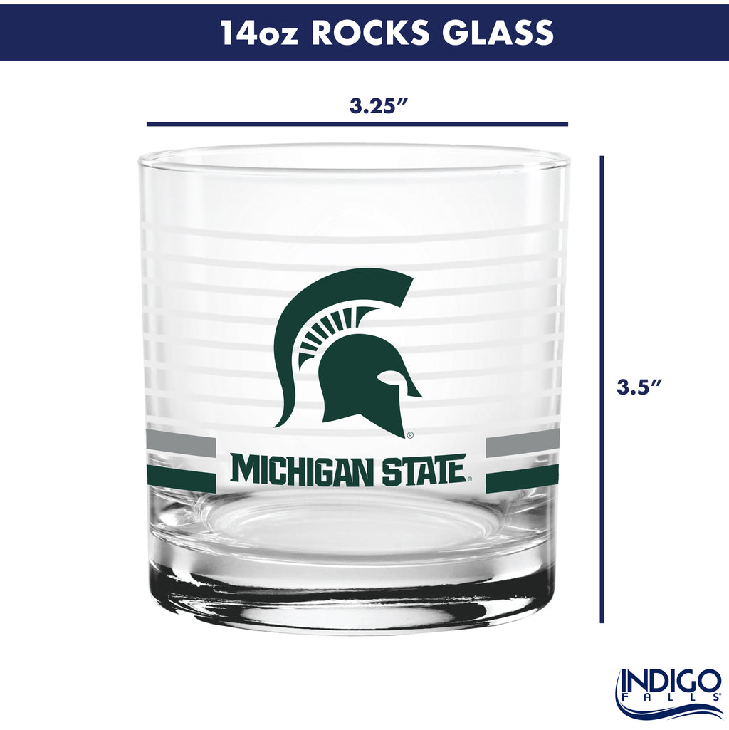 Set of 2 Michigan State Spartans 14oz Ring Rocks Glasses