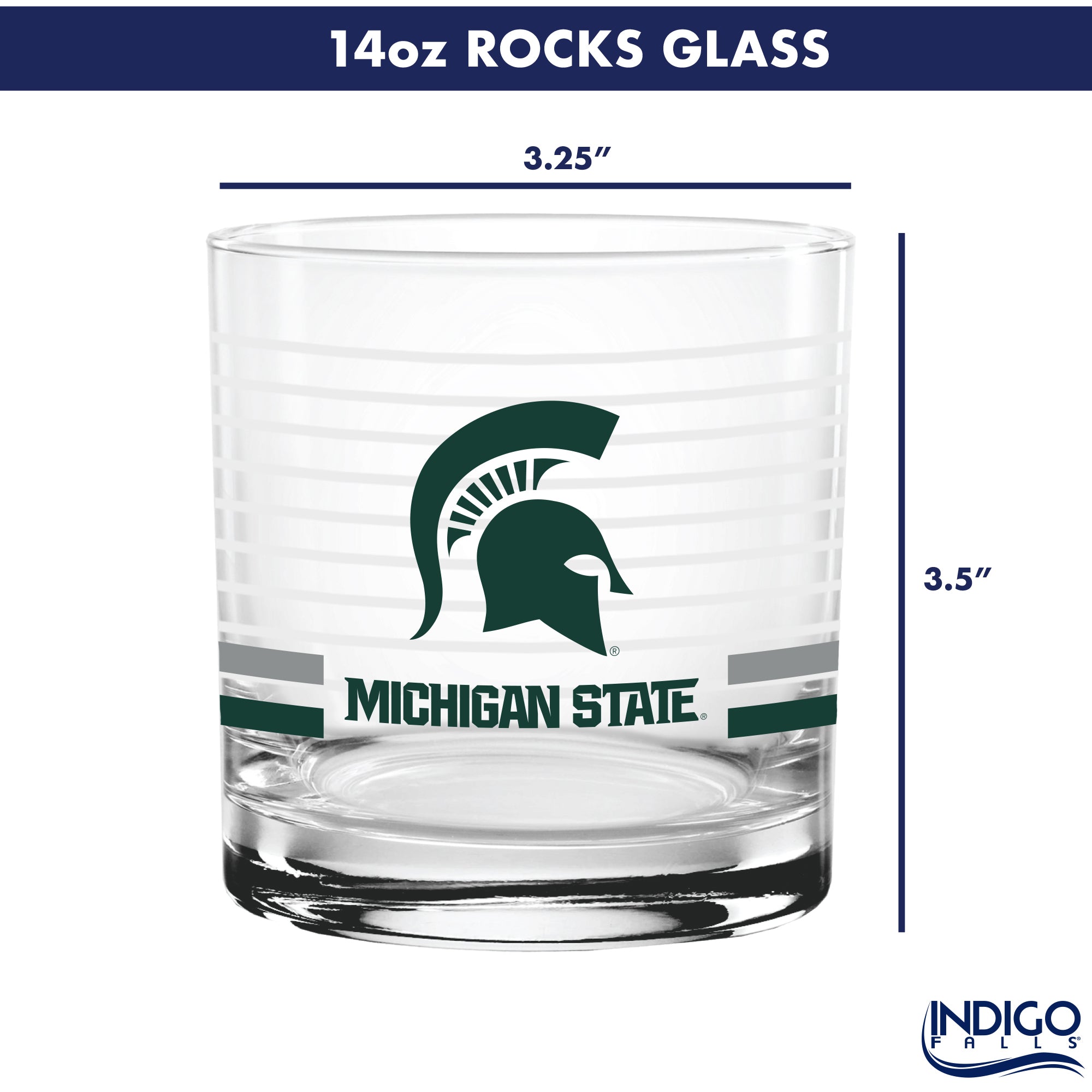 Set of 2 Michigan State Spartans 14oz Ring Rocks Glasses