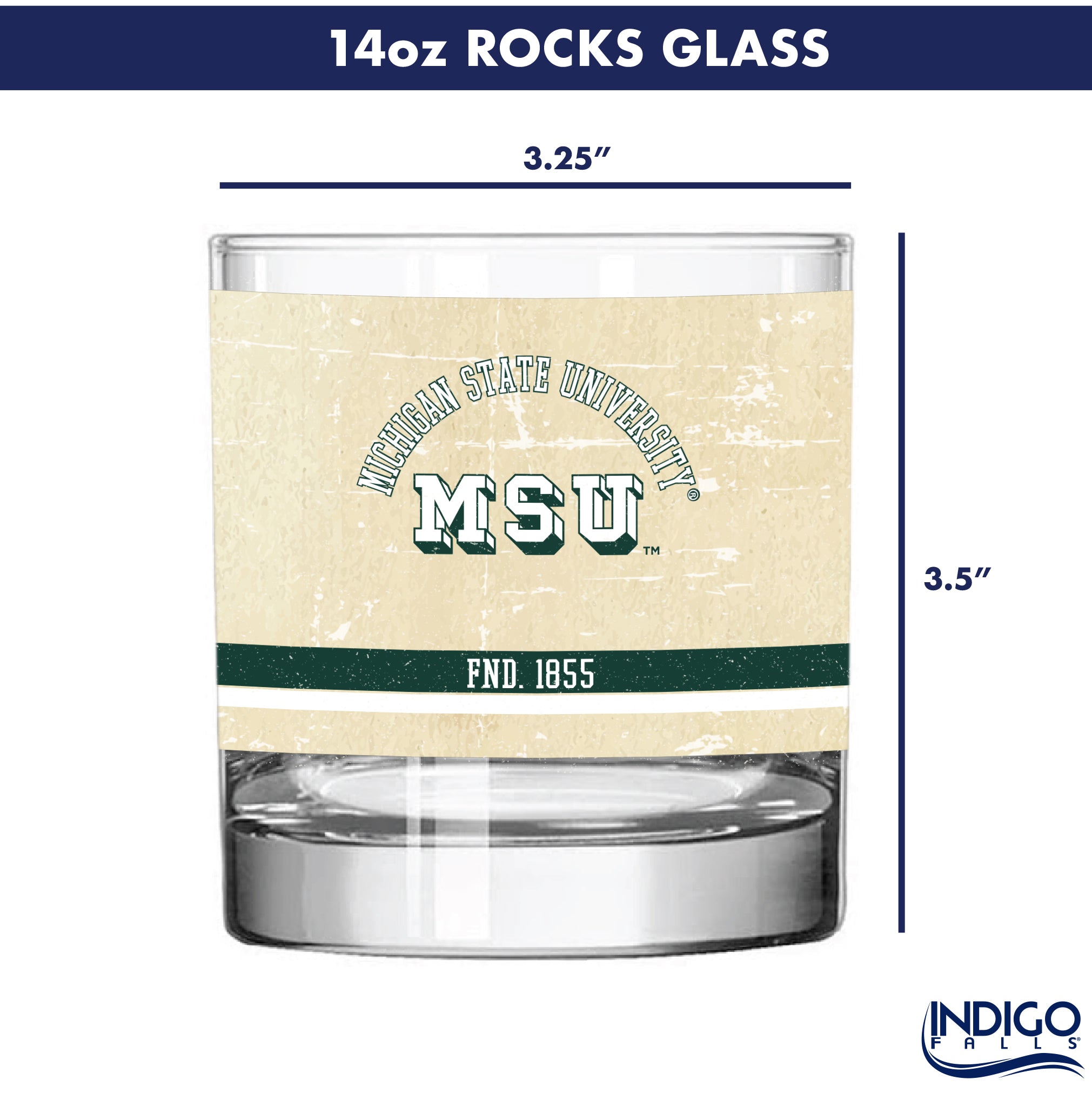 Michigan State Spartans Set of 2 College Vault Tan Retro 14oz Rocks Glasses