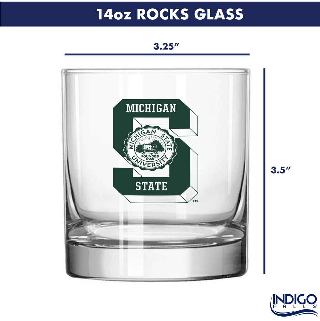 Set of 2 Michigan State Spartans College Vault Sketch 14oz Rocks Glasses