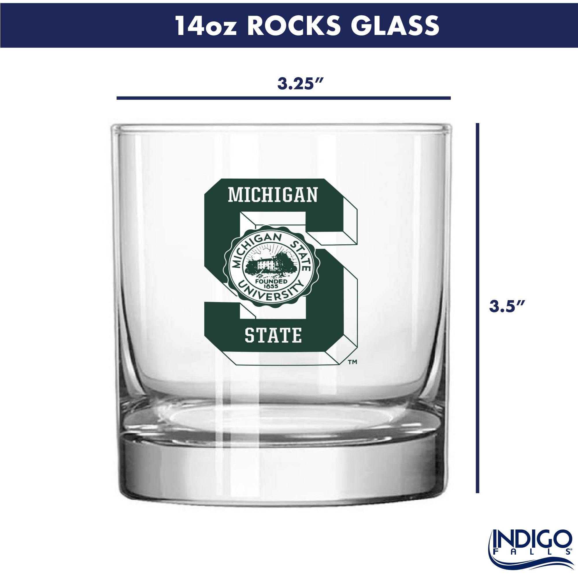 Set of 2 Michigan State Spartans College Vault Sketch 14oz Rocks Glasses