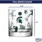 Set of 2 Michigan State Spartans Basketball Sketch 14oz Rocks Glasses