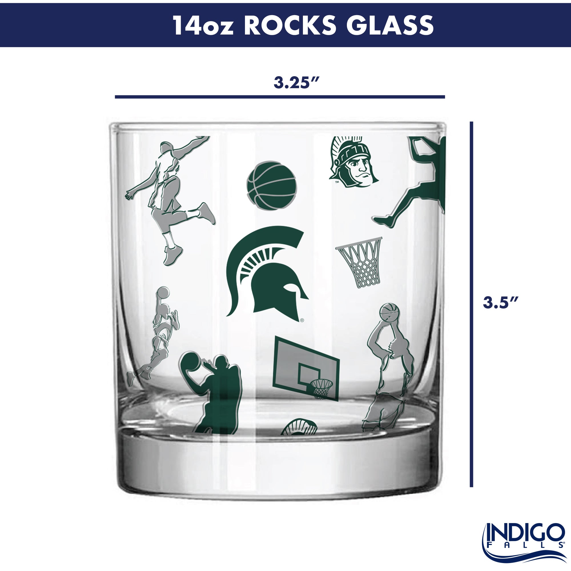 Set of 2 Michigan State Spartans Basketball Sketch 14oz Rocks Glasses