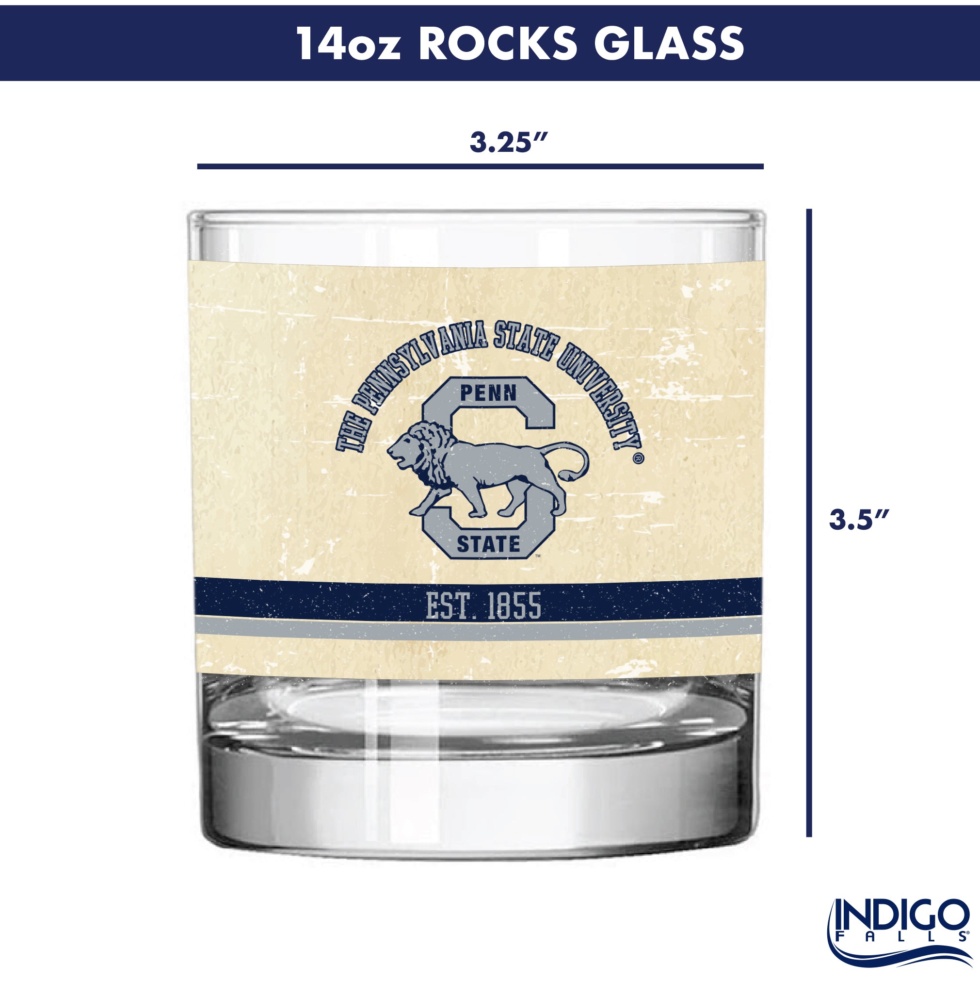 Penn State Nittany Lions Set of 2 College Vault Tan Retro 14oz Rocks Glasses