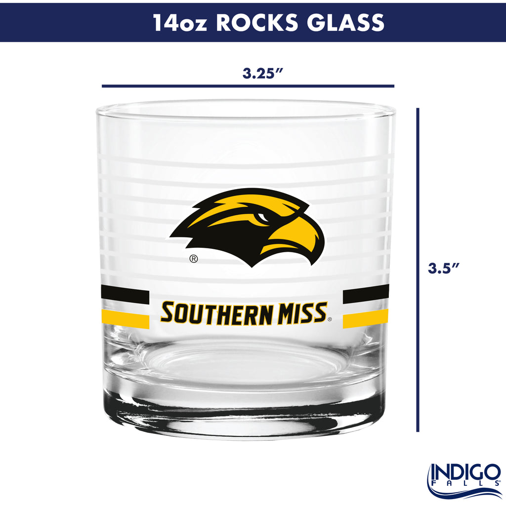 Set of 2 Southern Miss Golden Eagles 14oz Ring Rocks Glasses