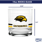 Set of 2 Southern Miss Golden Eagles 14oz Ring Rocks Glasses