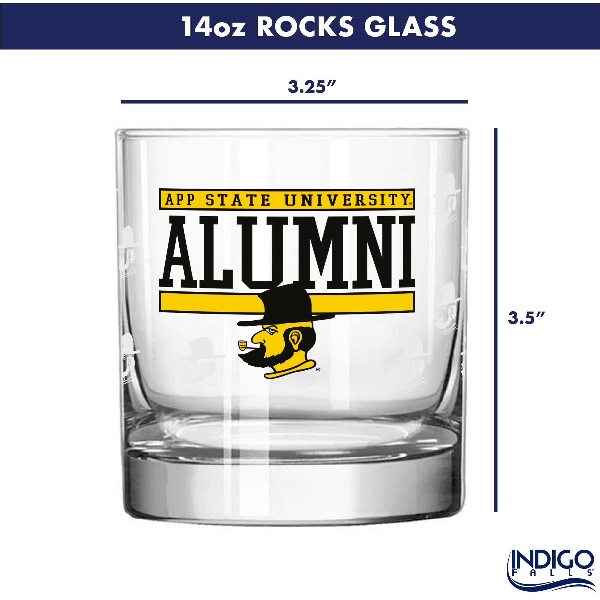 Set of 2 App State Mountaineers 14oz Alumni Rocks Glasses