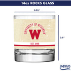 Set of 4 Wisconsin Badgers College Vault Tan Retro 14oz Rocks Glasses