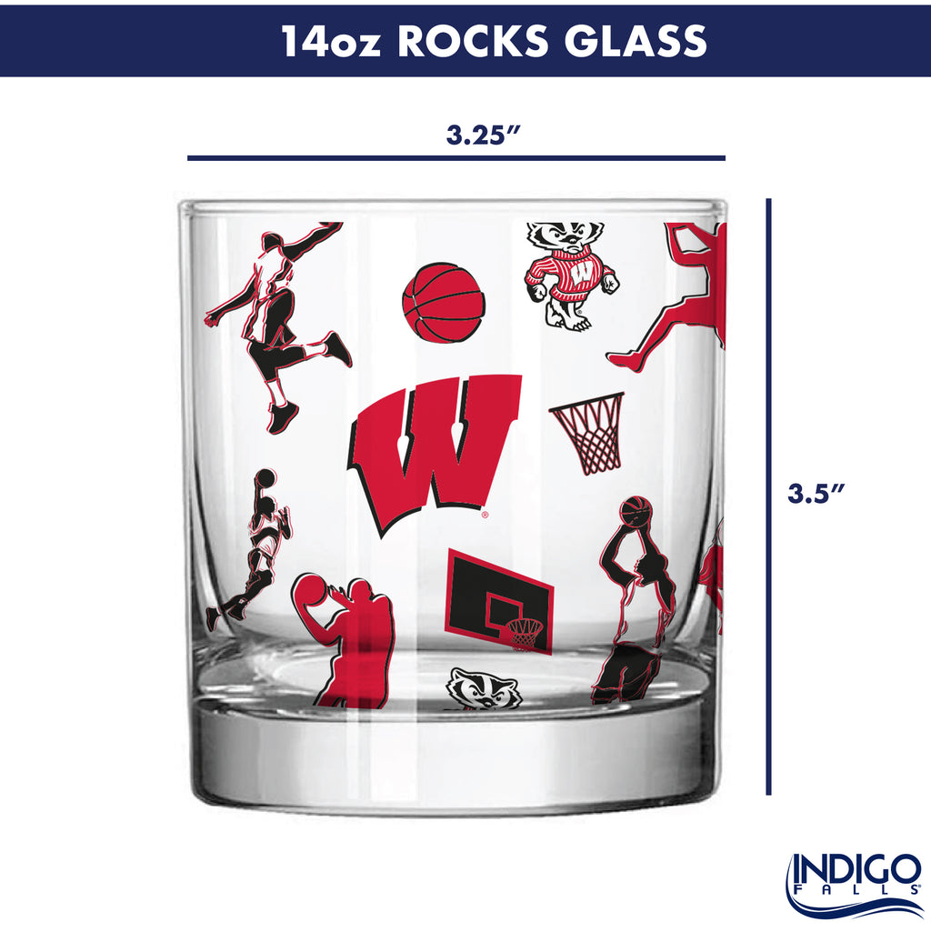Set of 2 Wisconsin Badgers Sketch 14oz Rocks Glasses