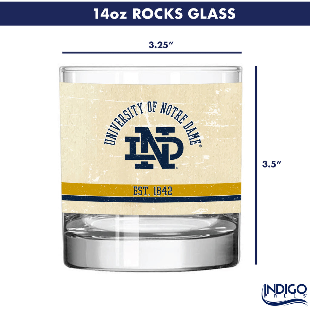 Notre Dame Fighting Irish Set of 2 College Vault Tan Retro 14oz Rocks Glasses