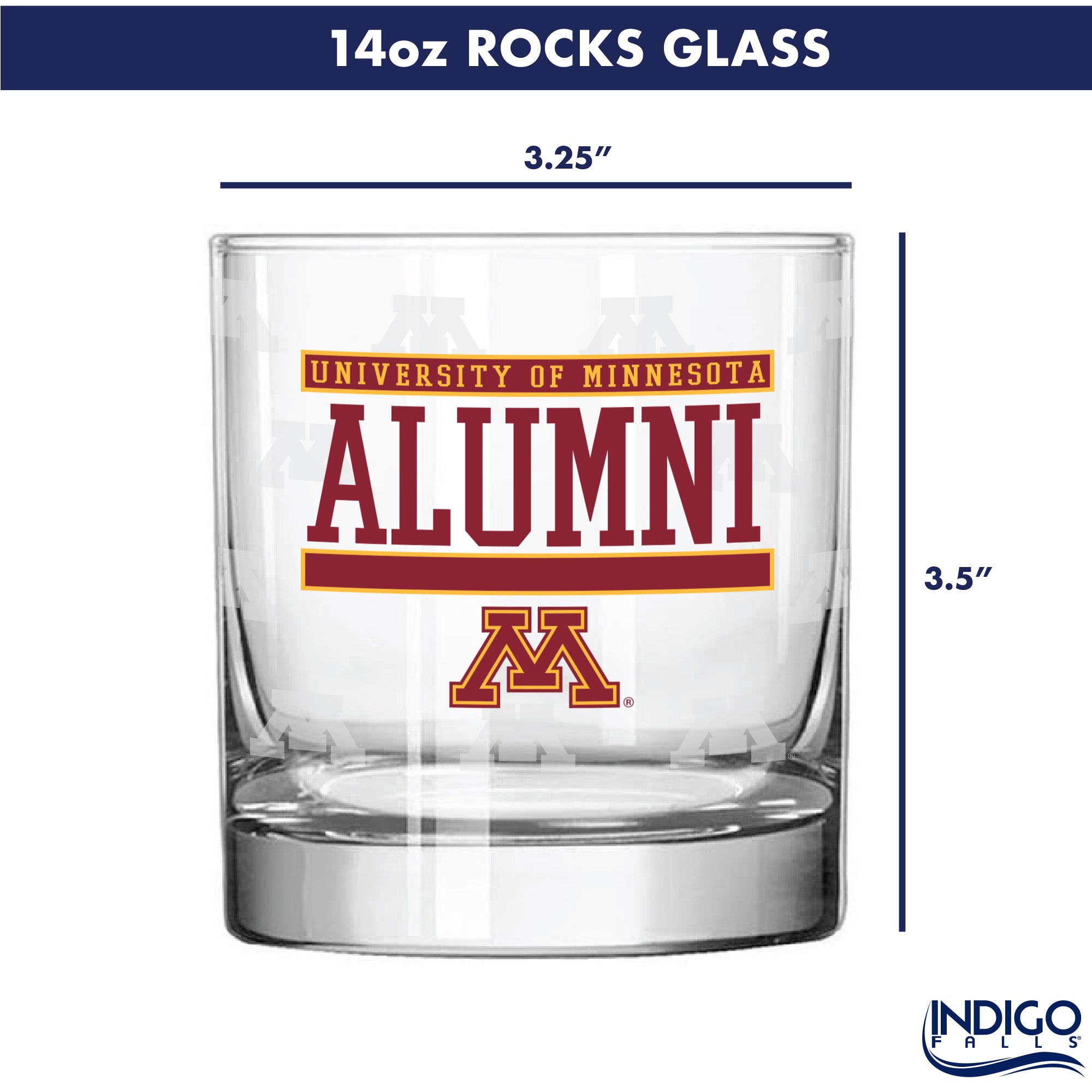Set of 2 Minnesota Golden Gophers 14oz Alumni Rocks Glasses