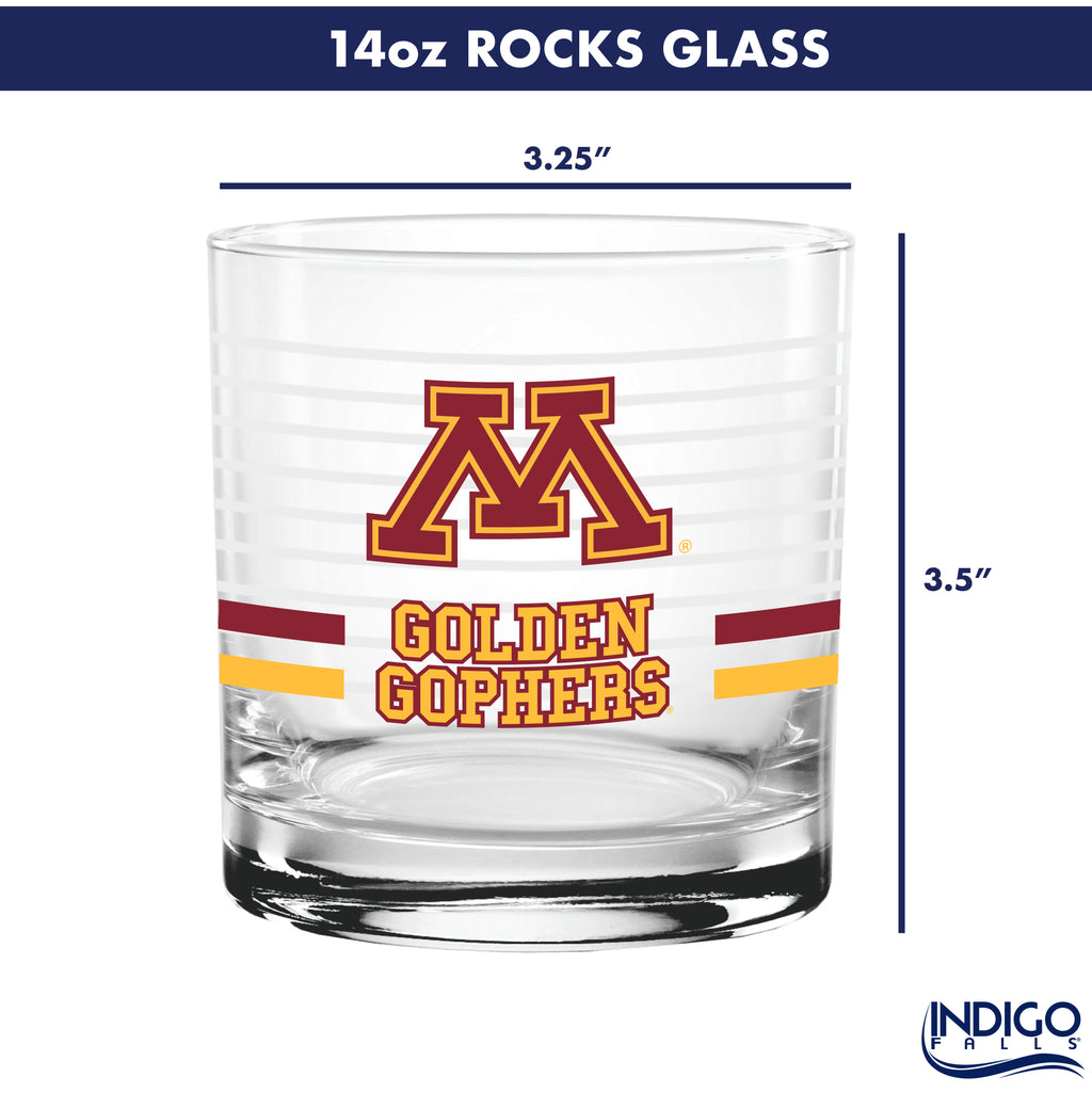 Set of 2 Minnesota Golden Gophers 14oz Ring Rocks Glasses