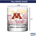 Set of 2 Minnesota Golden Gophers Campus Line Art 14oz Rocks Glasses