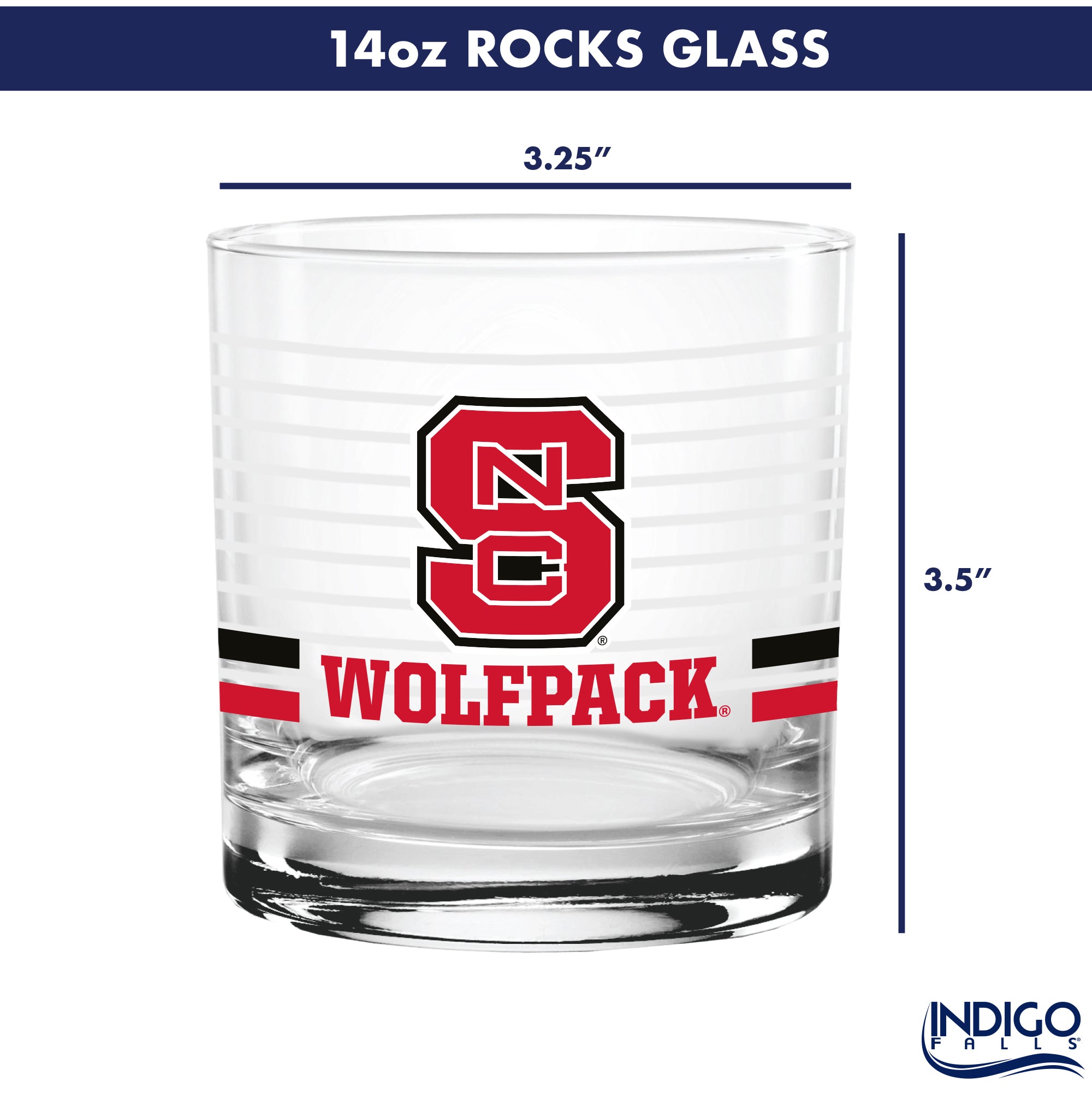 Set of 2 NC State Wolfpack 14oz Ring Rocks Glasses