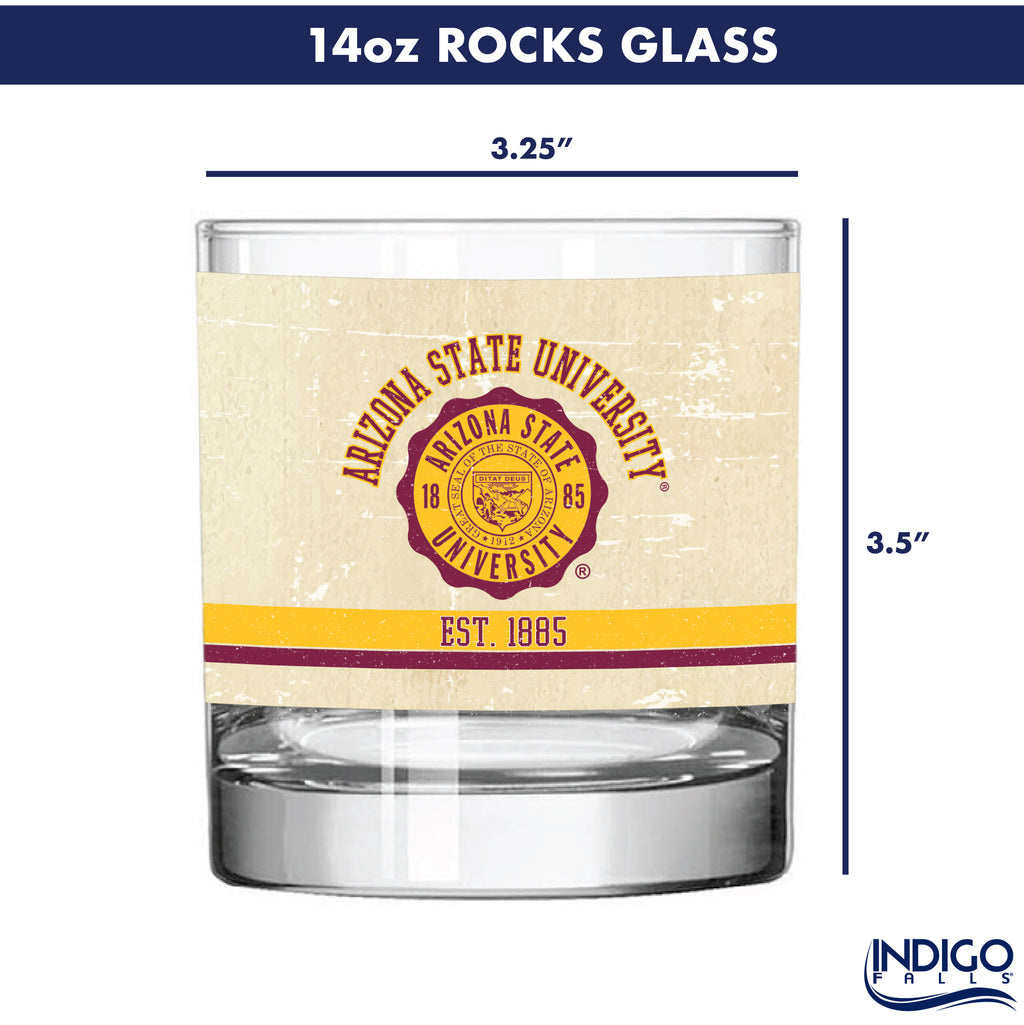 Arizona State Sun Devils Set of 2 College Vault Tan Retro 14oz Rocks Glasses