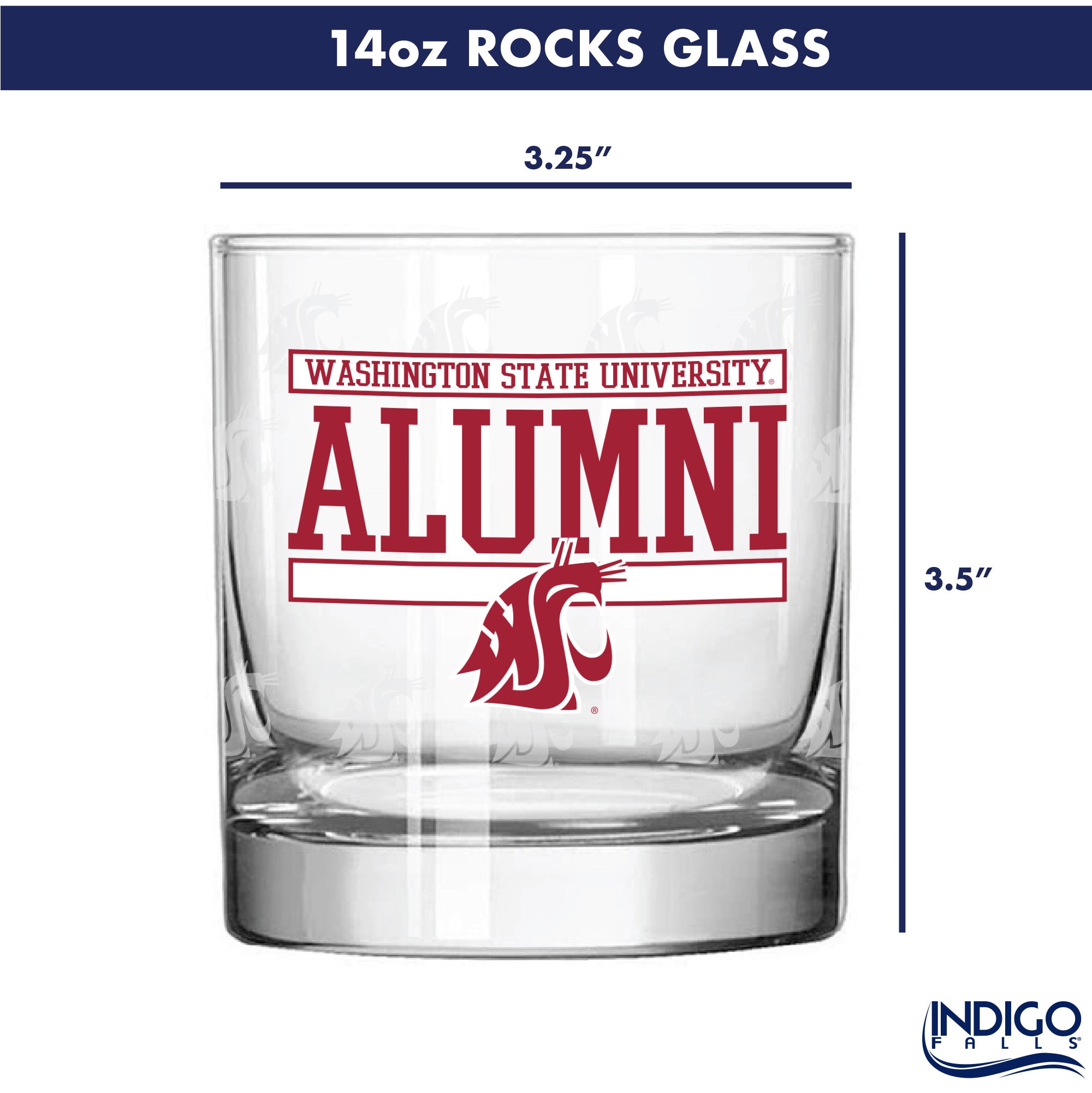 Set of 2 Washington State Cougars 14oz Alumni Rocks Glasses