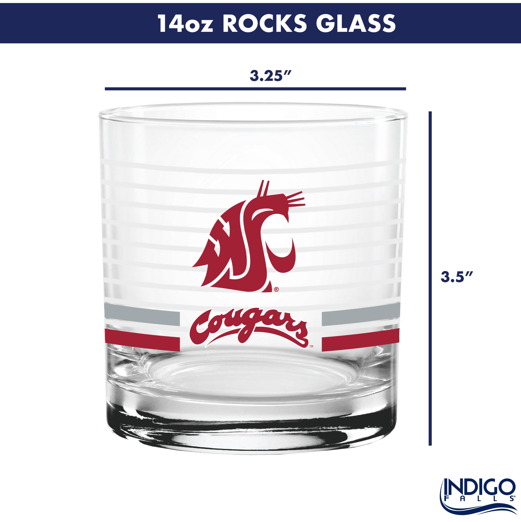 Set of 2 Washington State Cougars 14oz Ring Rocks Glasses