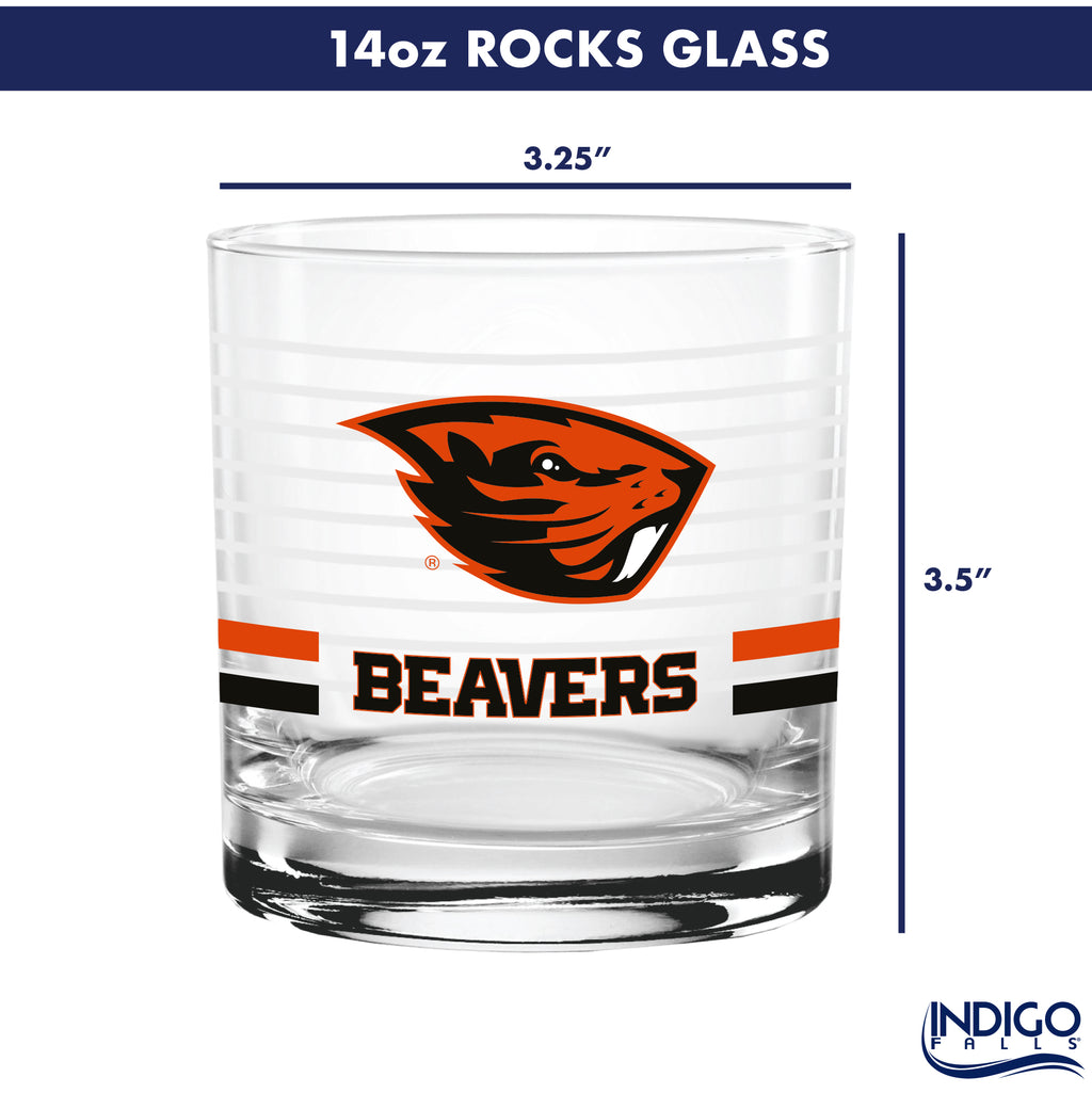 Set of 2 Oregon State Beavers 14oz Ring Rocks Glasses