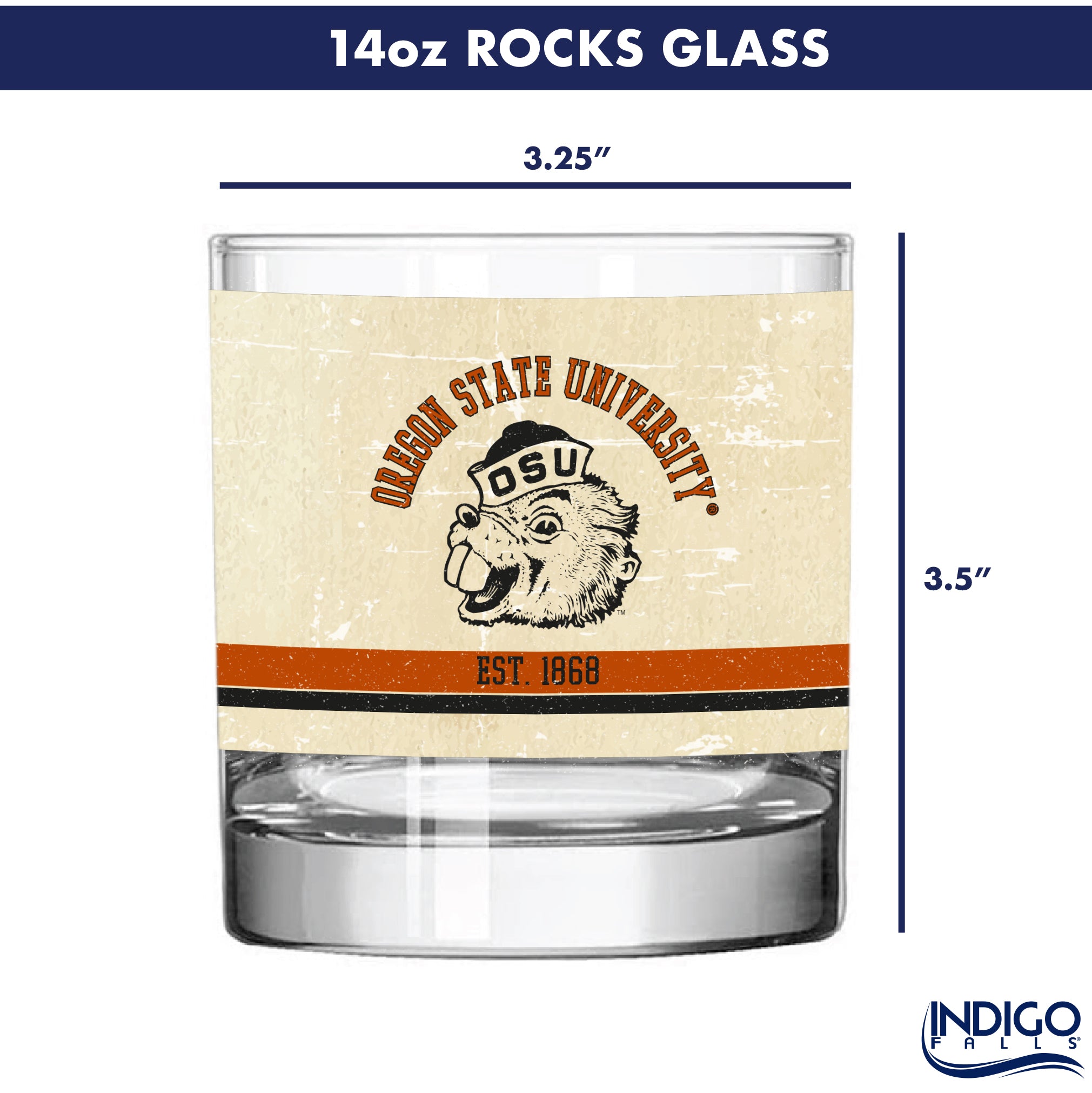 Oregon State Beavers Set of 2 College Vault Tan Retro 14oz Rocks Glasses