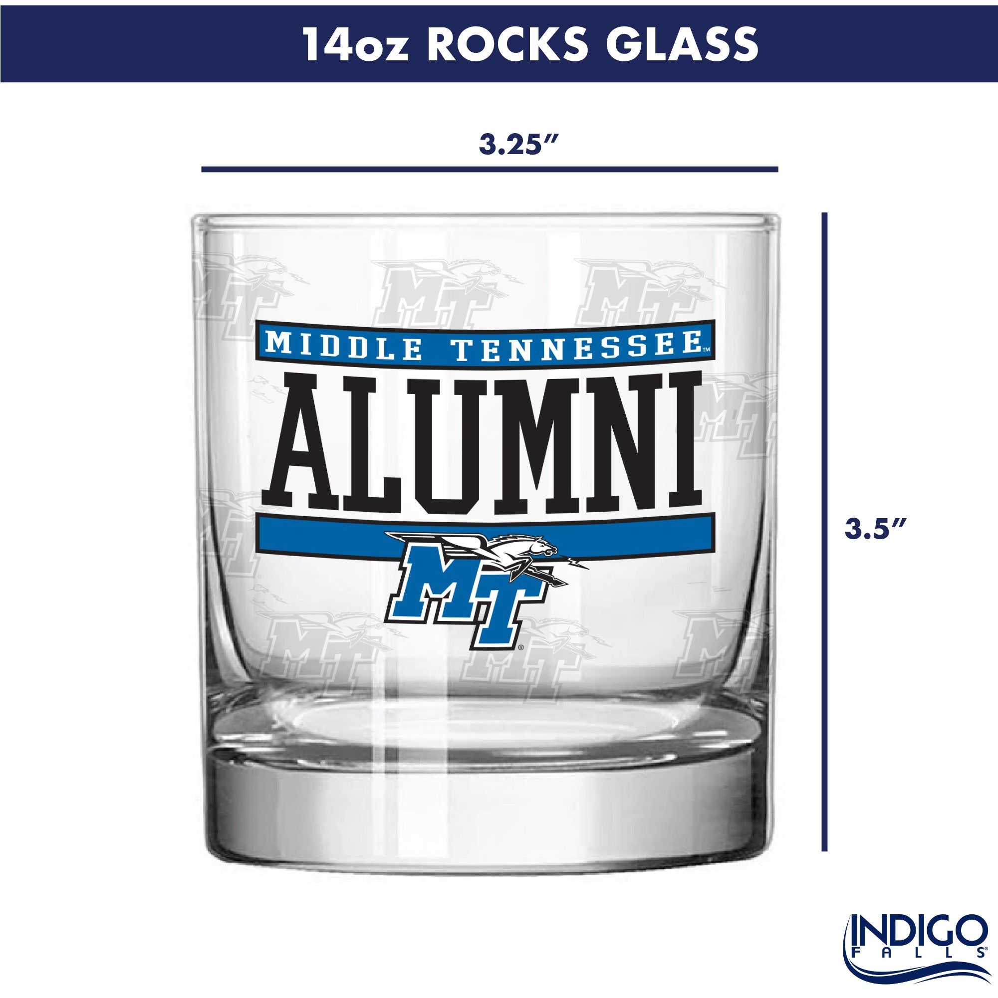Set of 2 Middle Tennessee Blue Raiders 14oz Alumni Rocks Glasses