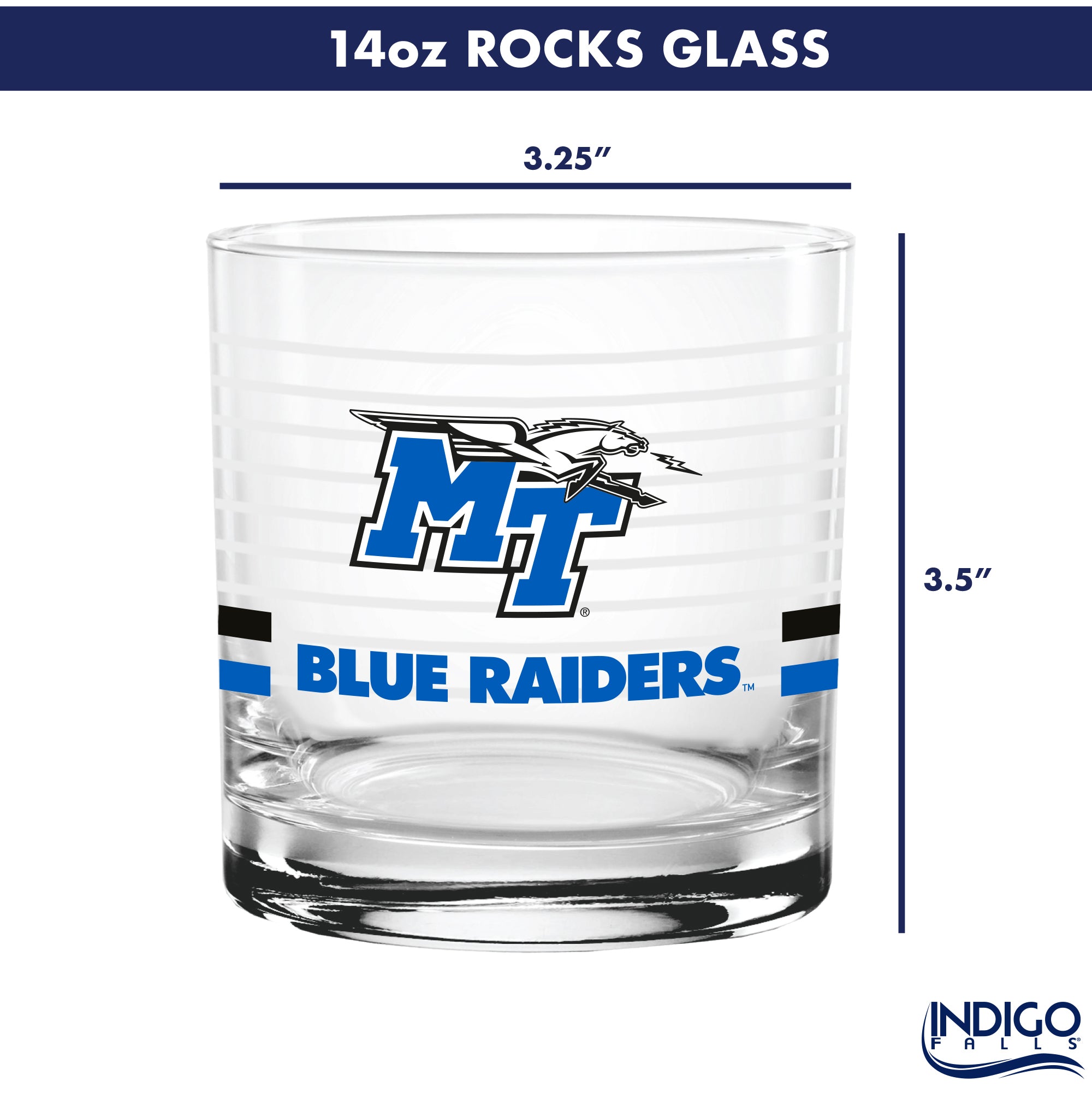 Set of 2 Middle Tennessee Blue Raiders 14oz Ring Rocks Glasses