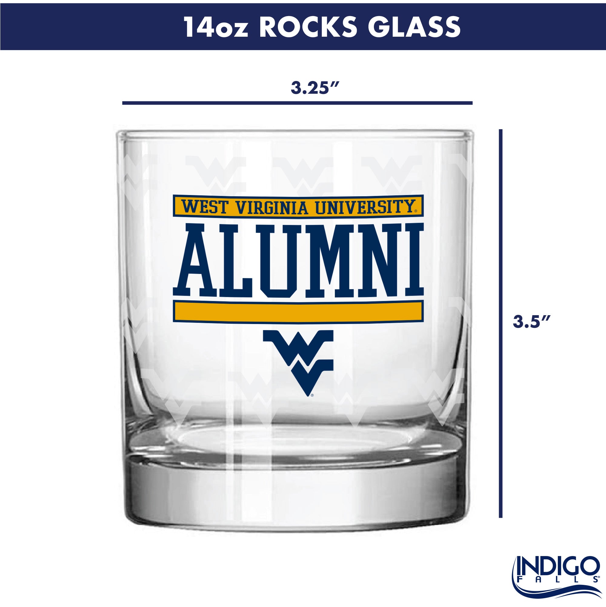 Set of 2 West Virginia Mountaineers 14oz Alumni Rocks Glasses