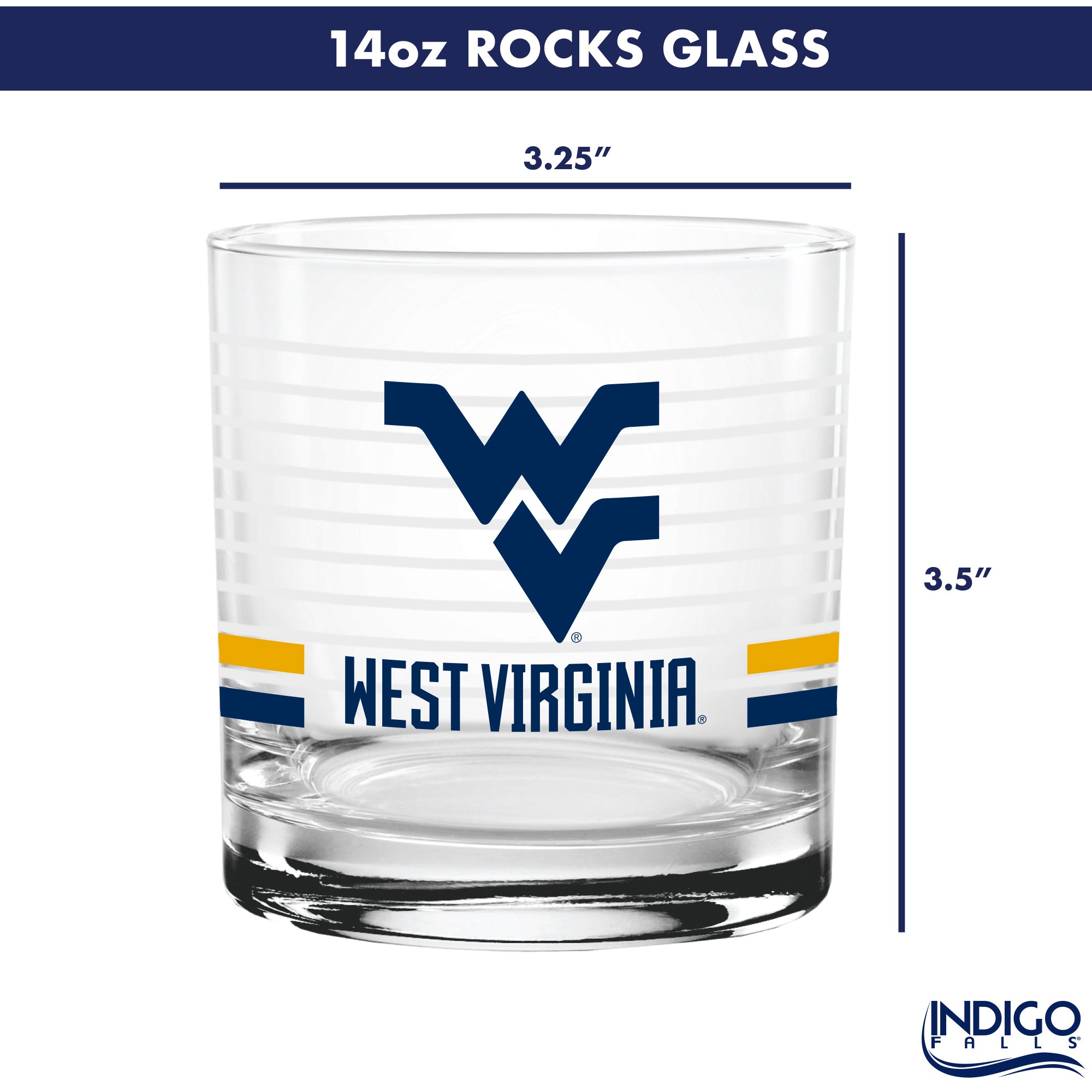 Set of 2 West Virginia Mountaineers 14oz Ring Rocks Glasses