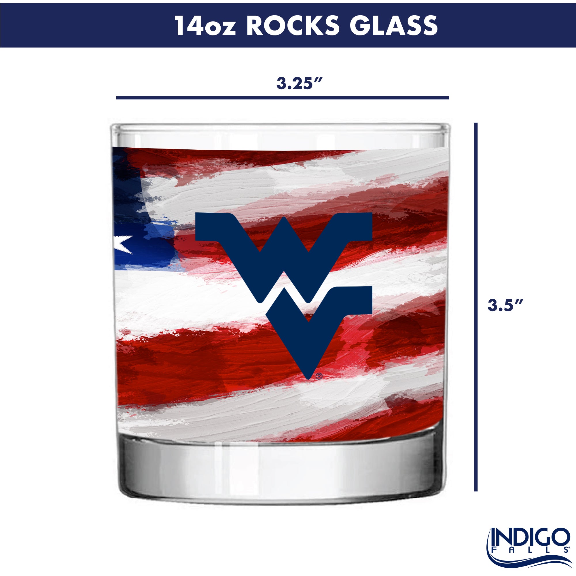 Set of 2 West Virginia Mountaineers 14oz Americana Rocks Glasses