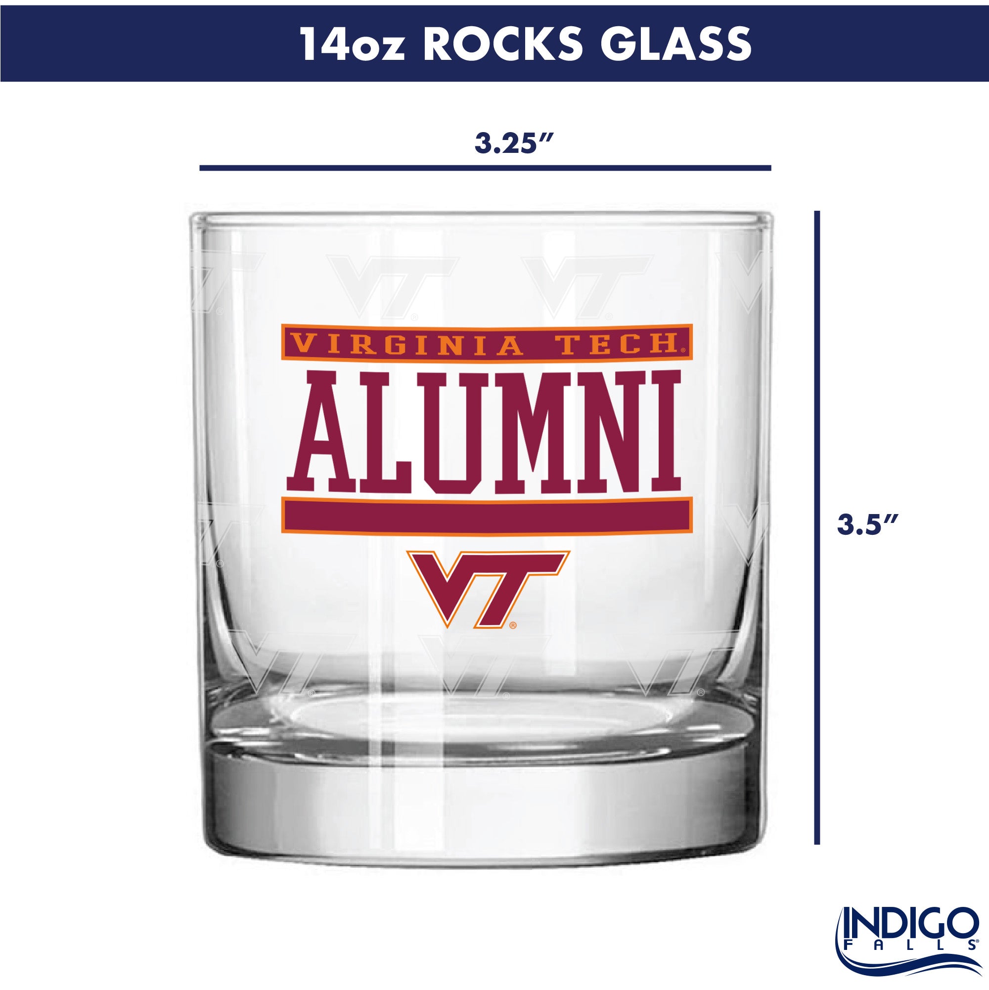 Set of 2 Virginia Tech Hokies 14oz Alumni Rocks Glasses