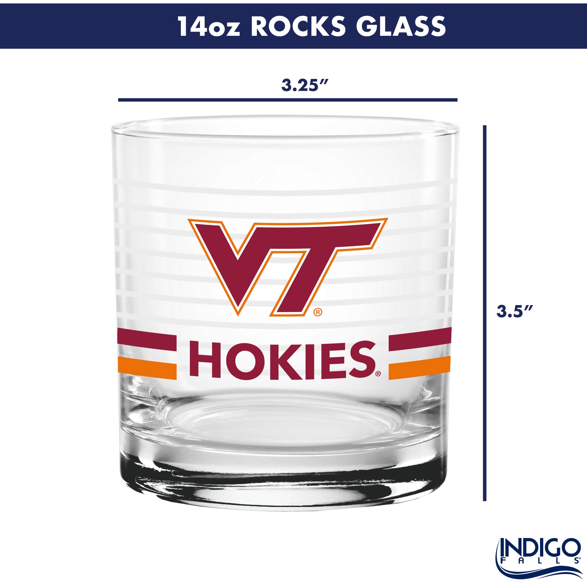 Set of 2 Virginia Tech Hokies 14oz Ring Rocks Glasses