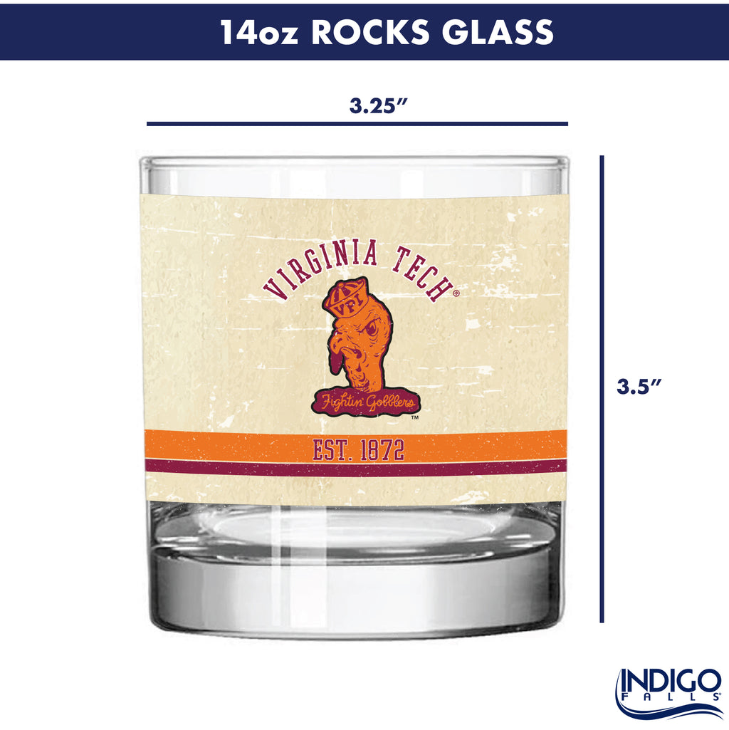 Virginia Tech Hokies Set of 2 College Vault Tan Retro 14oz Rocks Glasses