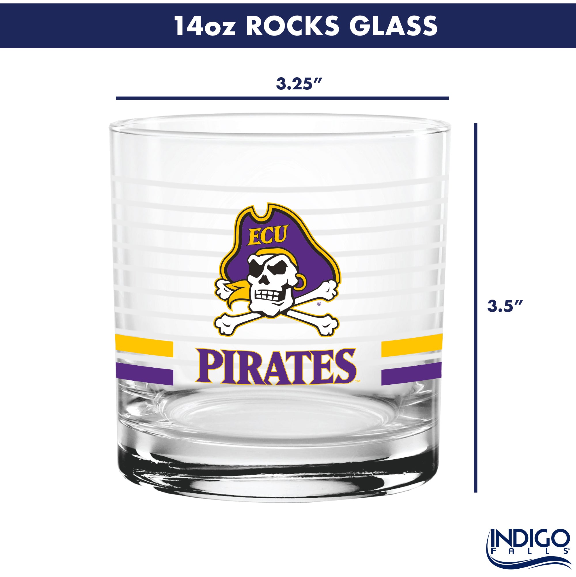 Set of 2 East Carolina Pirates 14oz Ring Rocks Glasses