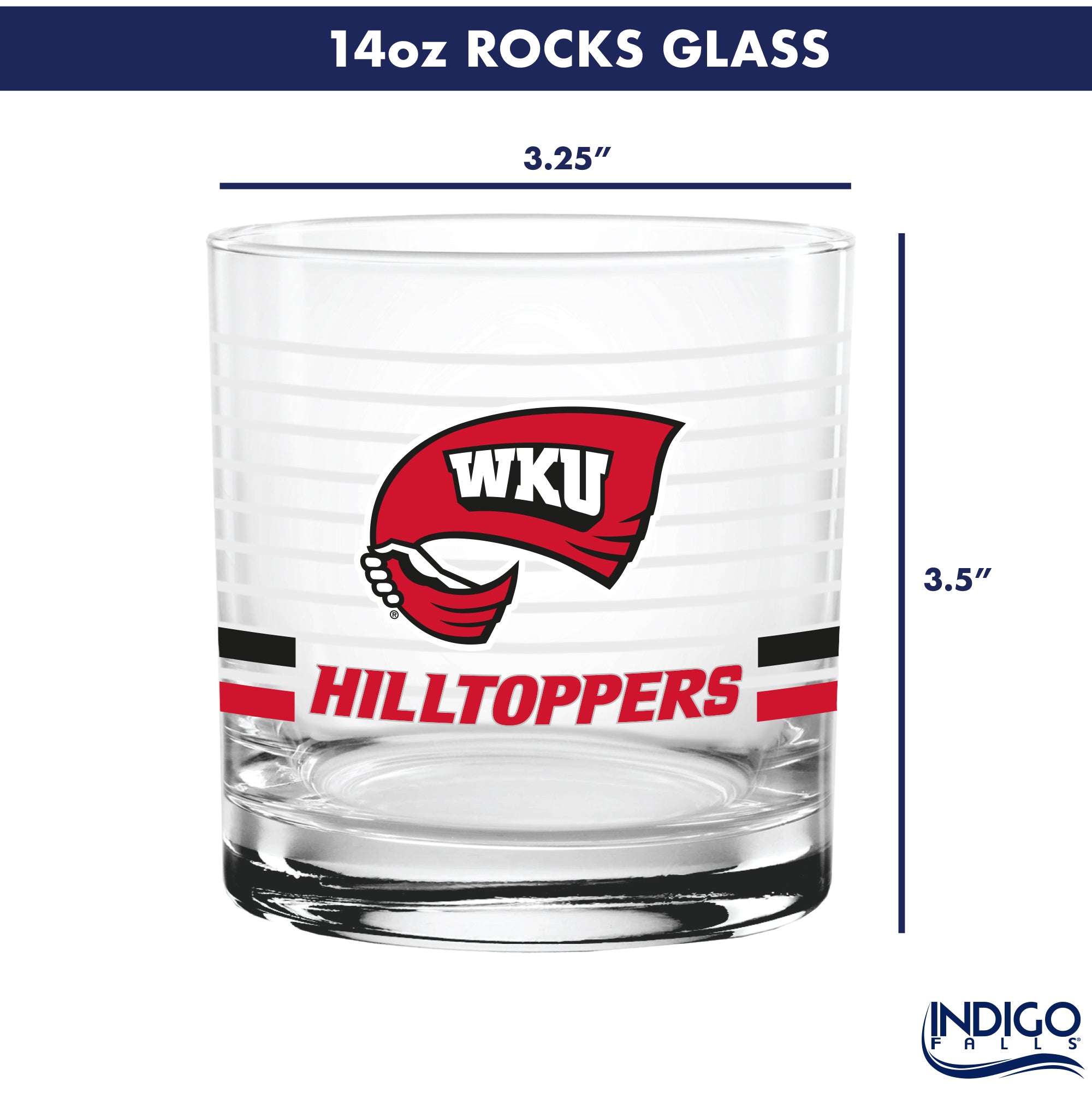Set of 2 Western Kentucky Hilltoppers 14oz Ring Rocks Glasses