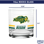 Set of 2 North Dakota State Bisons 14oz Ring Rocks Glasses