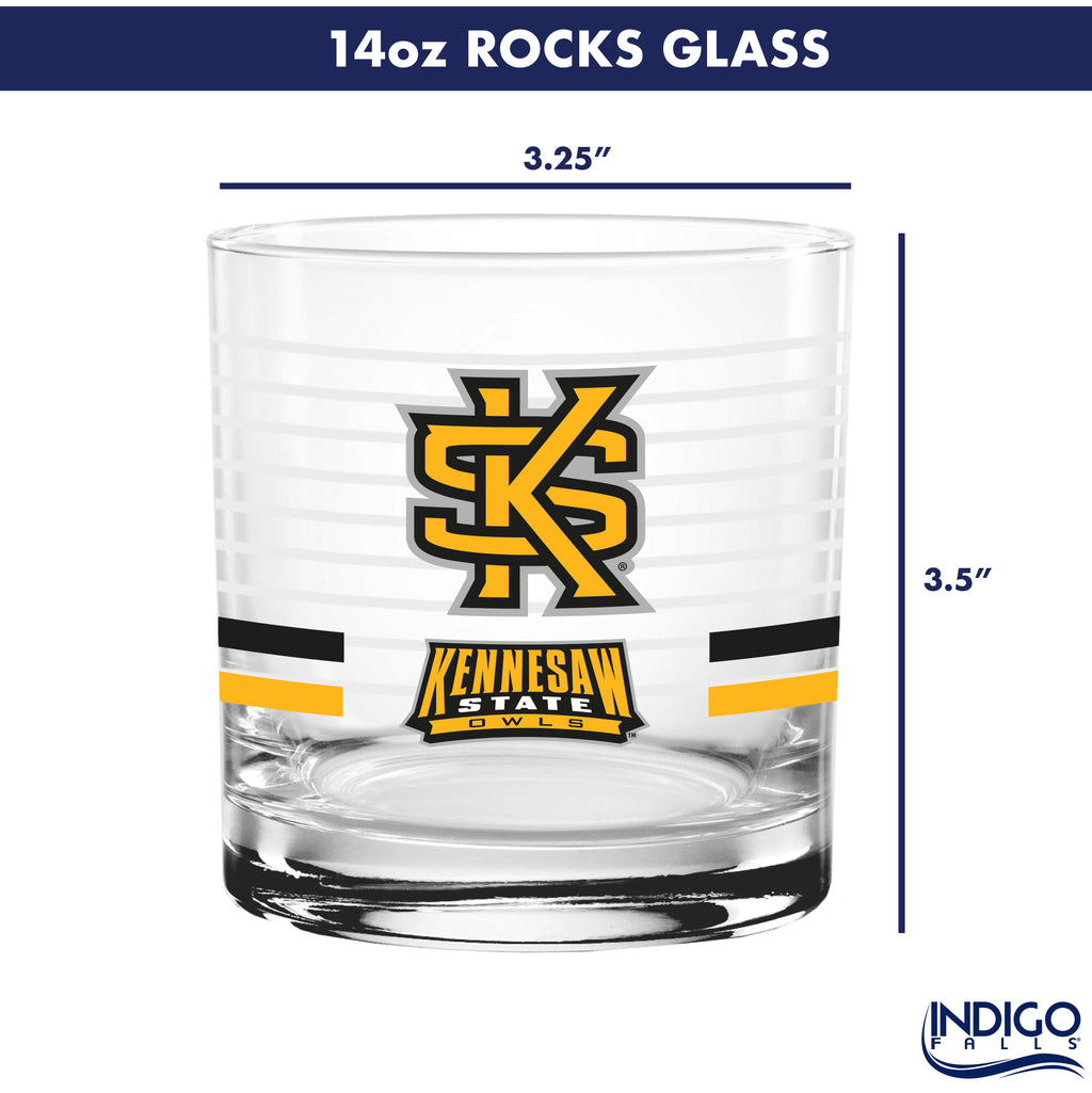 Set of 2 Kennesaw State Owls 14oz Ring Rocks Glasses