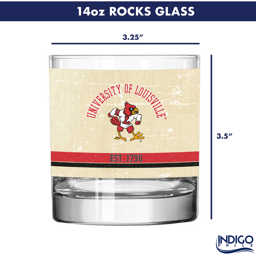 Louisville Cardinals Set of 2 College Vault Tan Retro 14oz Rocks Glasses