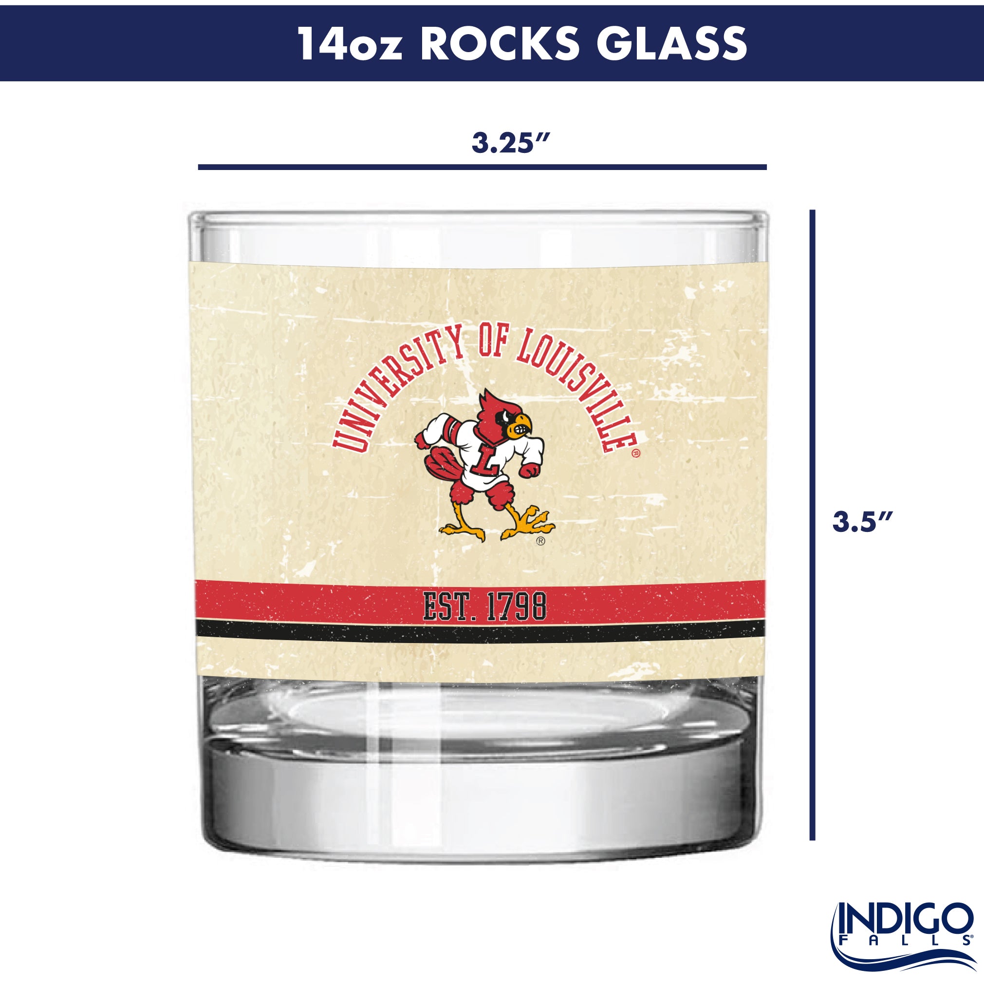Louisville Cardinals Set of 2 College Vault Tan Retro 14oz Rocks Glasses