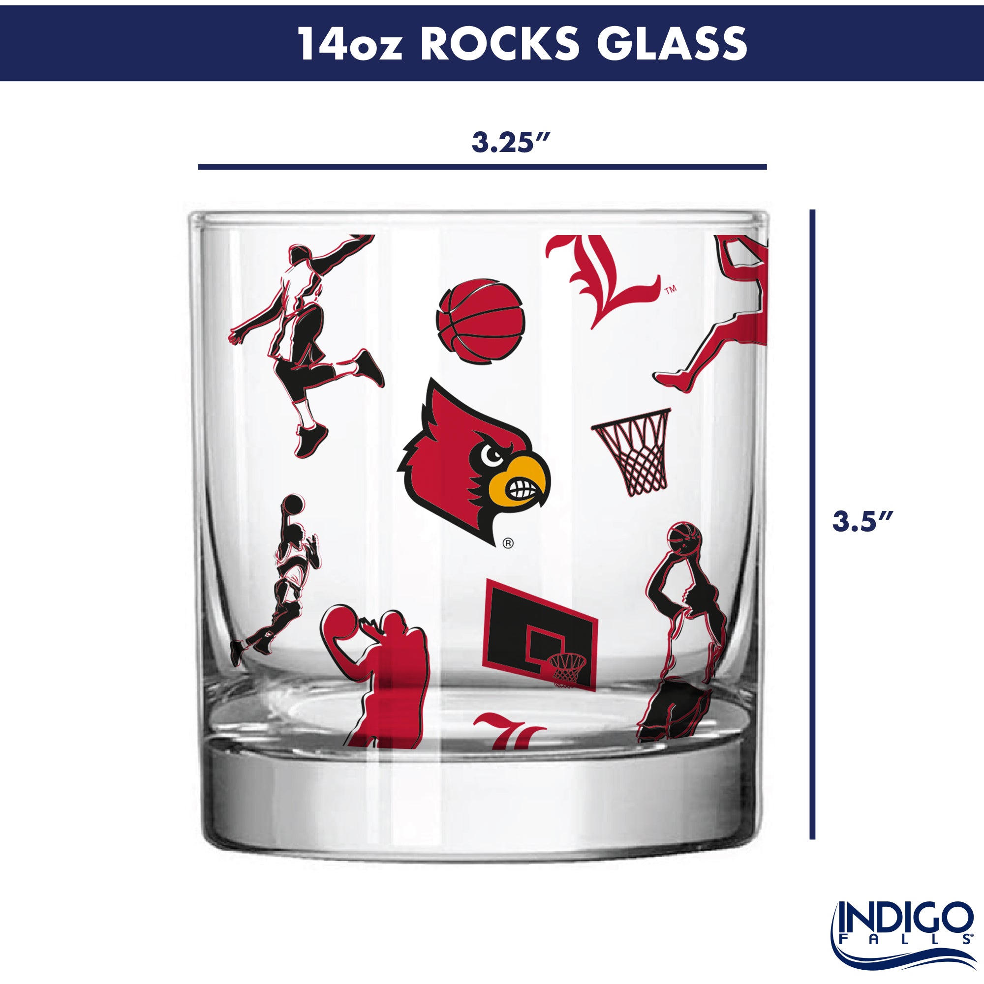 Set of 2 Louisville Cardinals Basketball Sketch 14oz Rocks Glasses