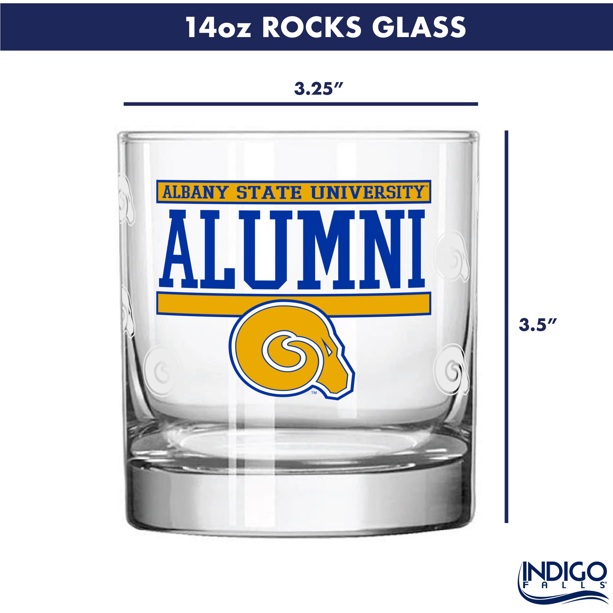 Set of 2 Albany State Rams 14oz XD Alumni Rocks Glasses