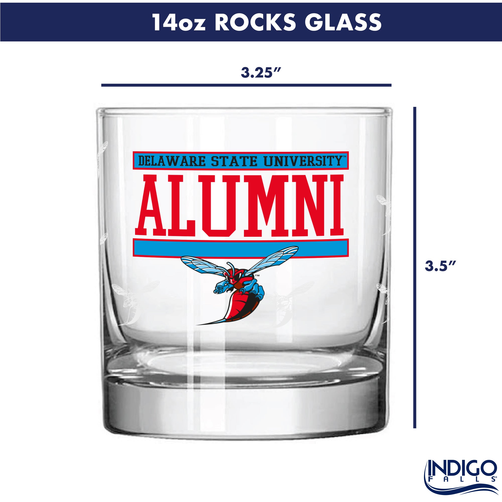 Set of 2 Delaware State Hornets 14oz XD Alumni Rocks Glasses