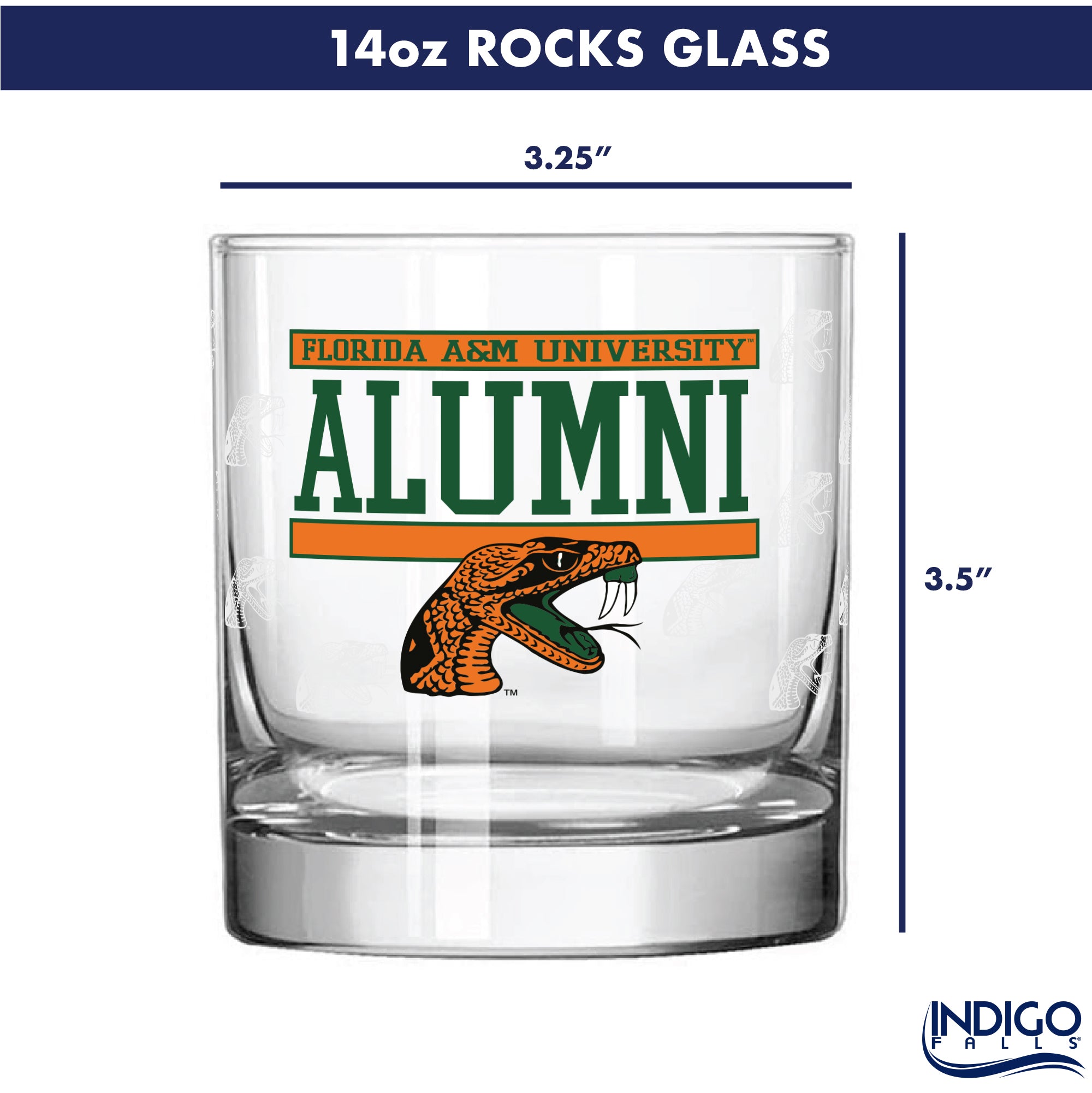 Set of 2 Florida A&M Rattlers 14oz XD Alumni Rocks Glasses