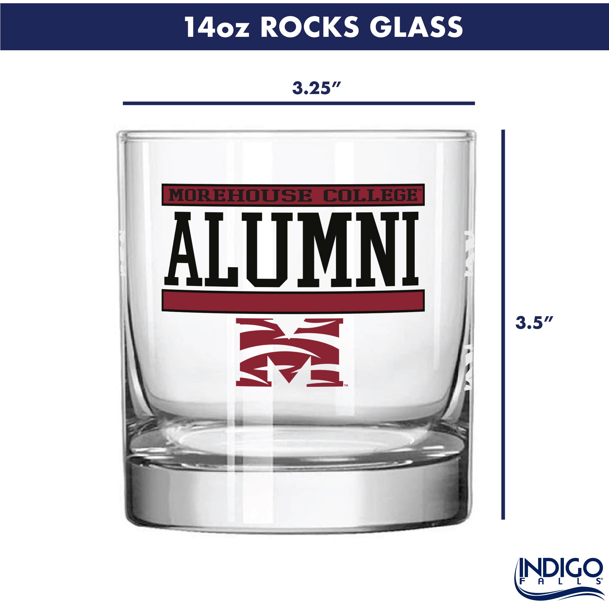 Set of 2 Morehouse Maroon Tigers 14oz XD Alumni Rocks Glasses