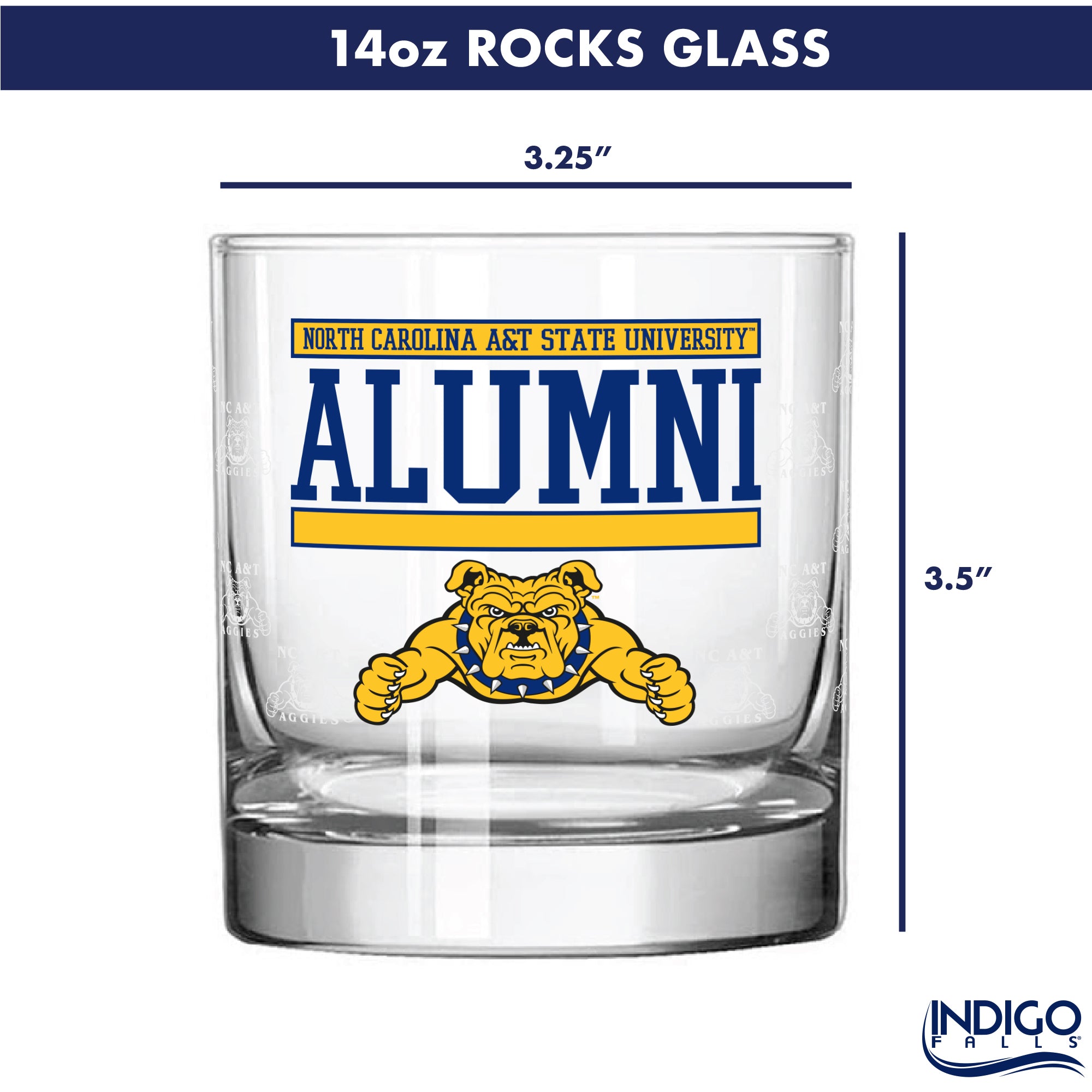Set of 2 North Carolina A&T Aggies 14oz XD Alumni Rocks Glasses
