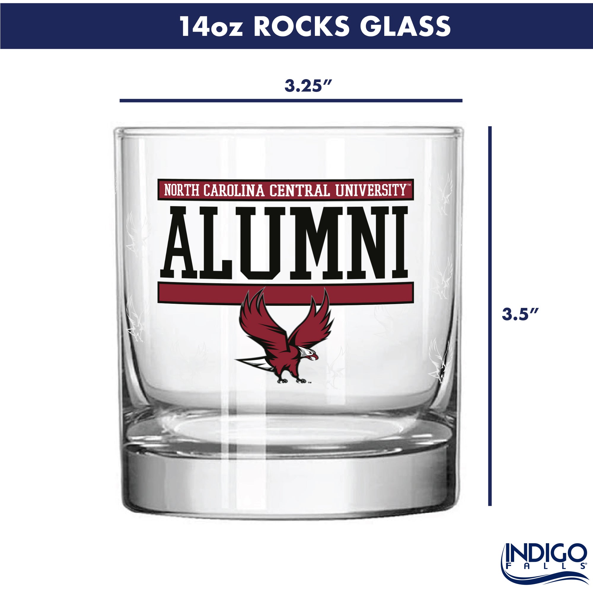 Set of 2 North Carolina Central Eagles 14oz XD Alumni Rocks Glasses