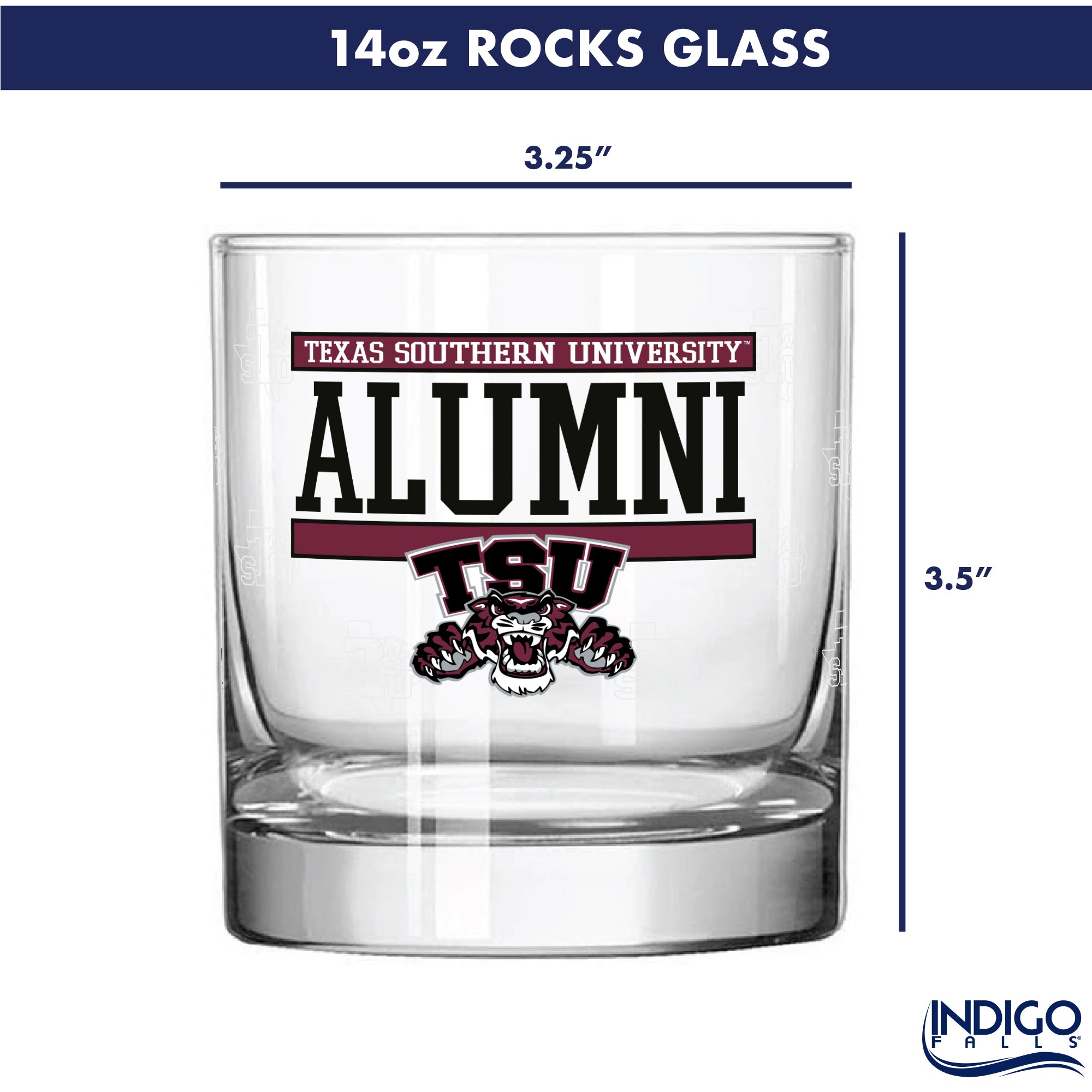 Set of 2 Texas Southern Tigers 14oz XD Alumni Rocks Glasses