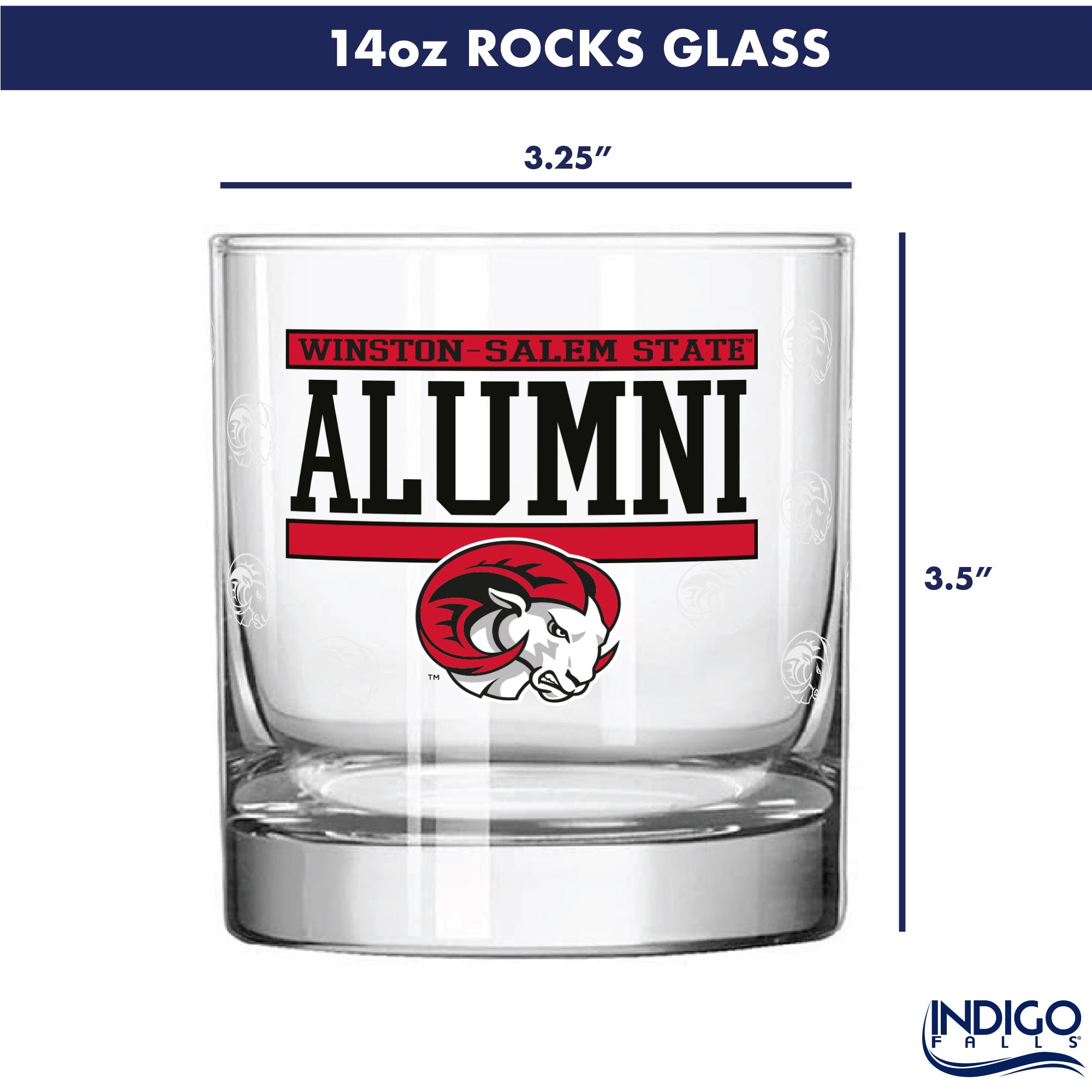 Set of 2 Winston Salem State Rams 14oz XD Alumni Rocks Glasses