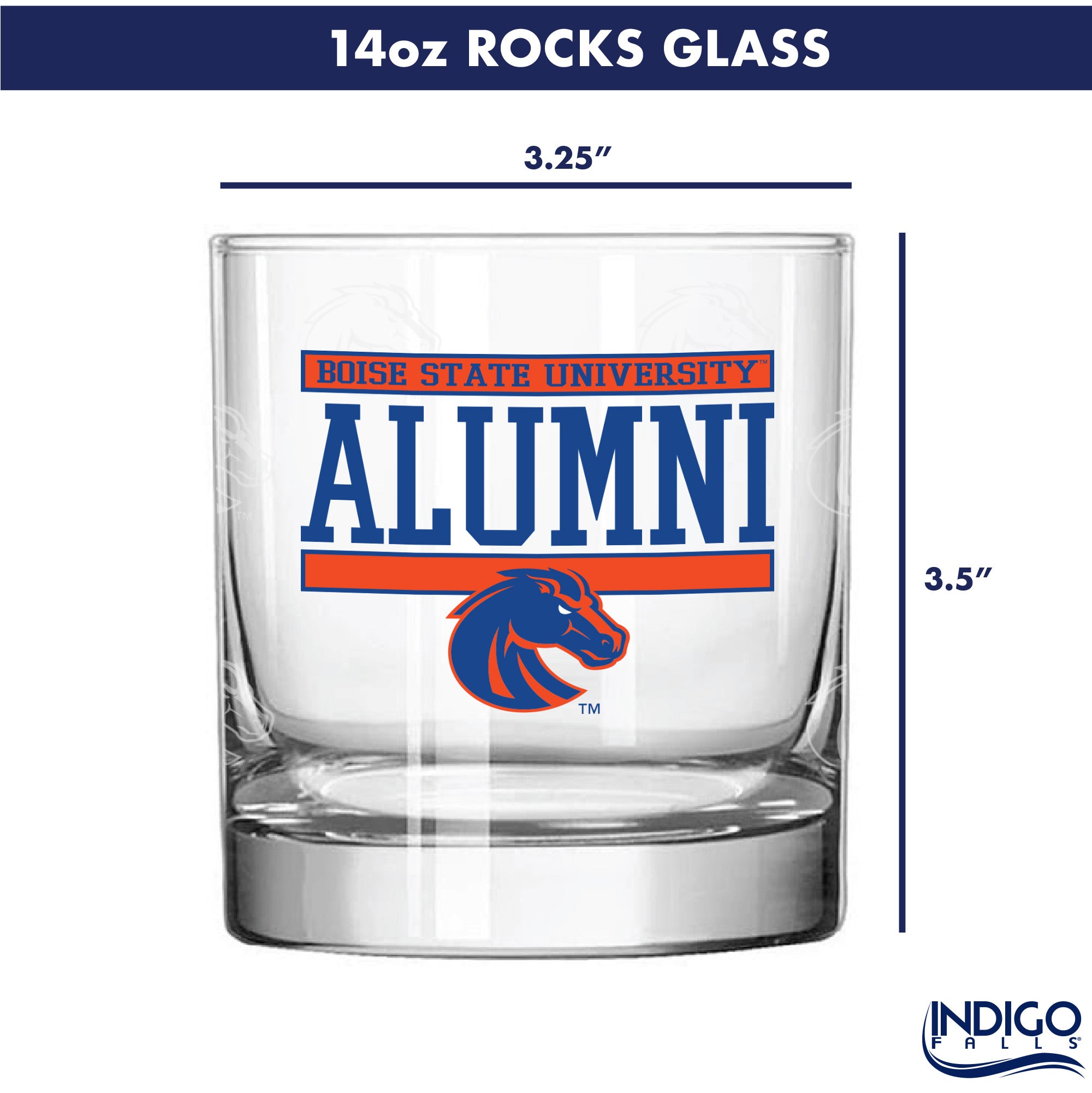 Set of 2 Boise State Broncos 14oz Alumni Rocks Glasses