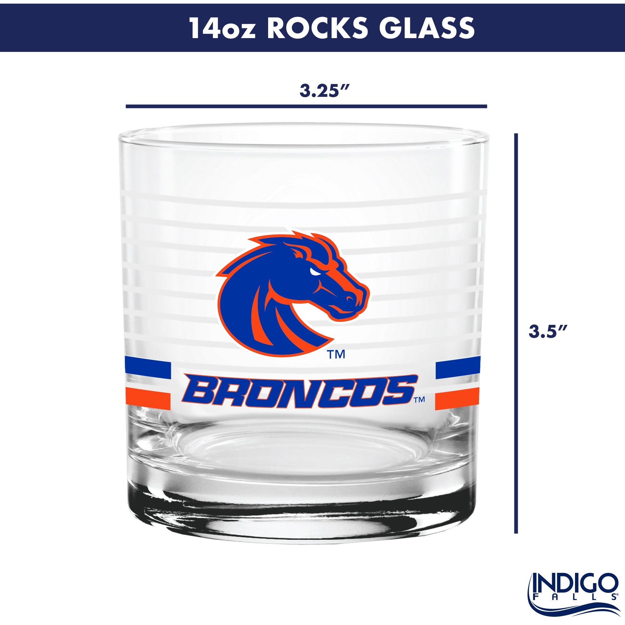 Set of 2 Boise State Broncos 14oz Ring Rocks Glasses