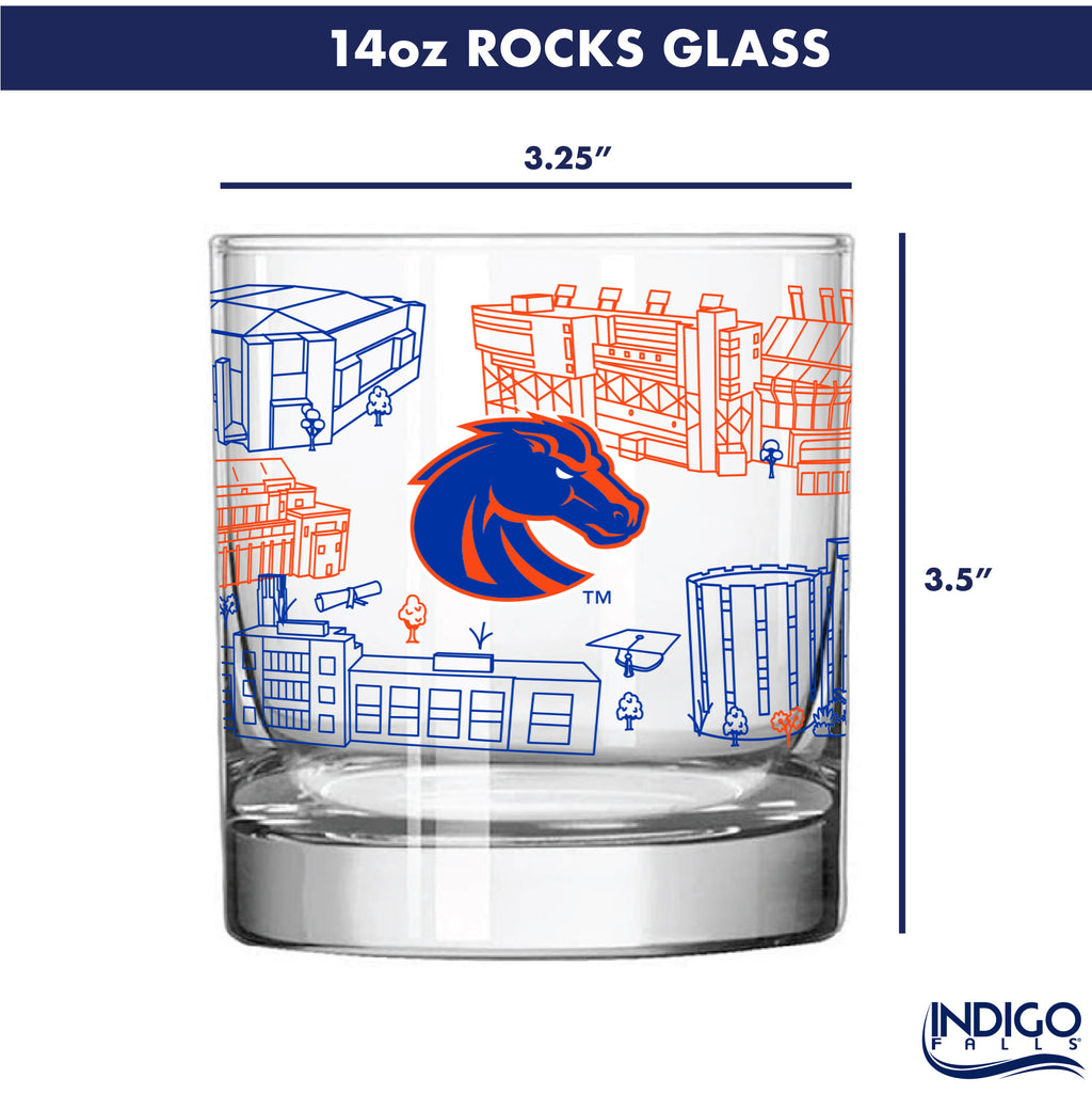 Set of 2 Boise State Broncos Campus Line Art 14oz Rocks Glasses